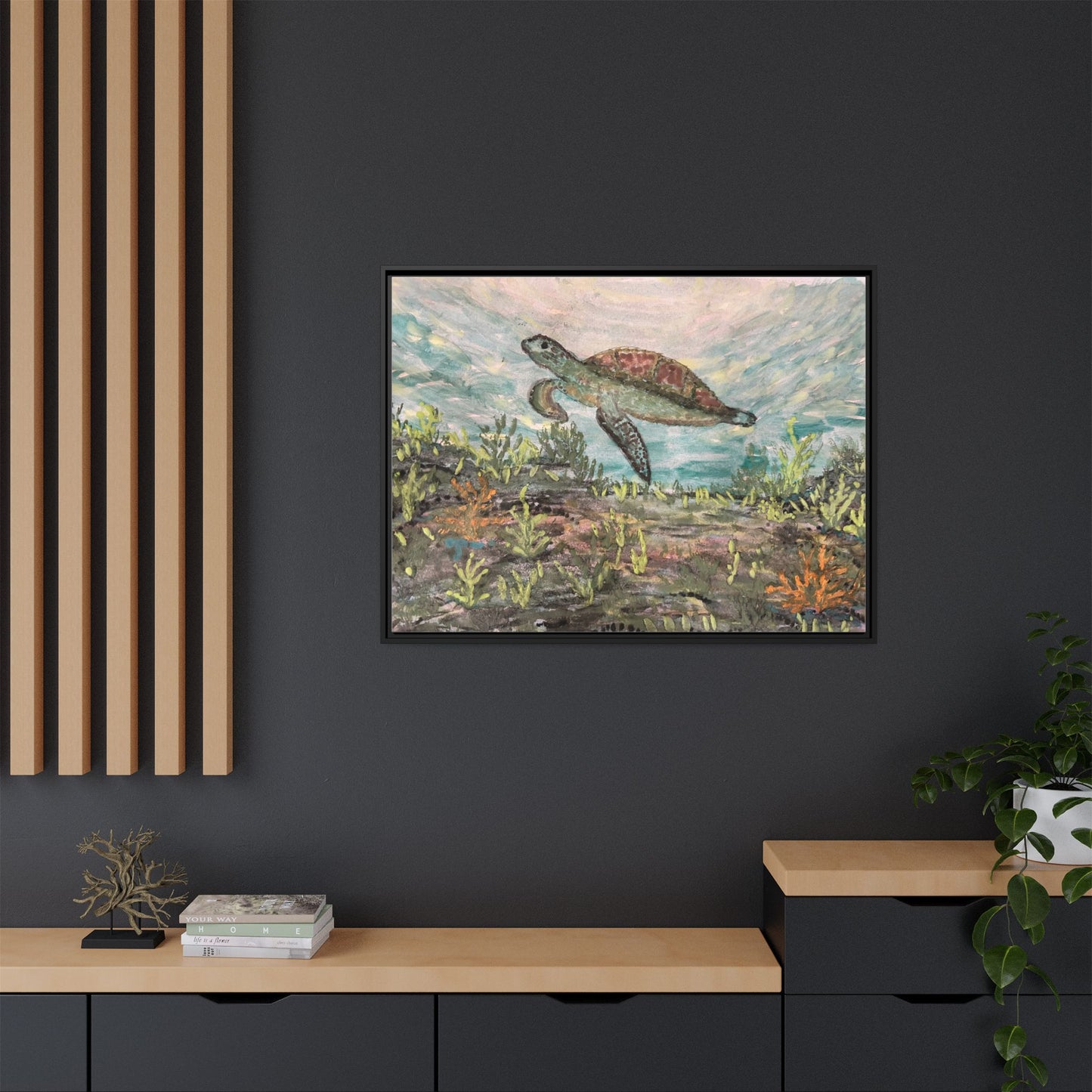 Sea Turtle Matte Canvas, Framed (Multi-color)