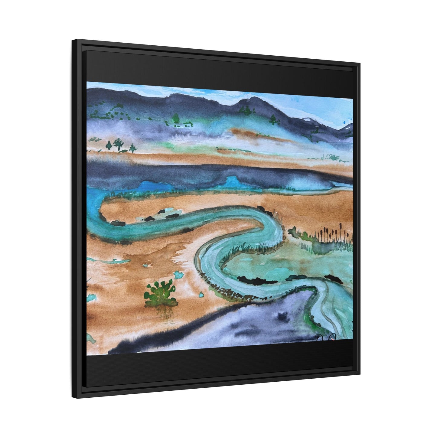 Winding River by Dr. Q - Framed Matte Canvas Watercolor Wall Art