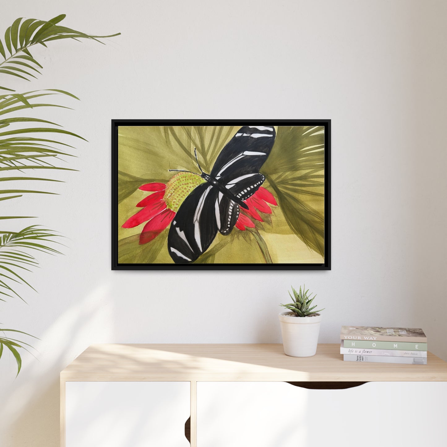 Butterfly Watercolor Print Matte Canvas, Black Frame