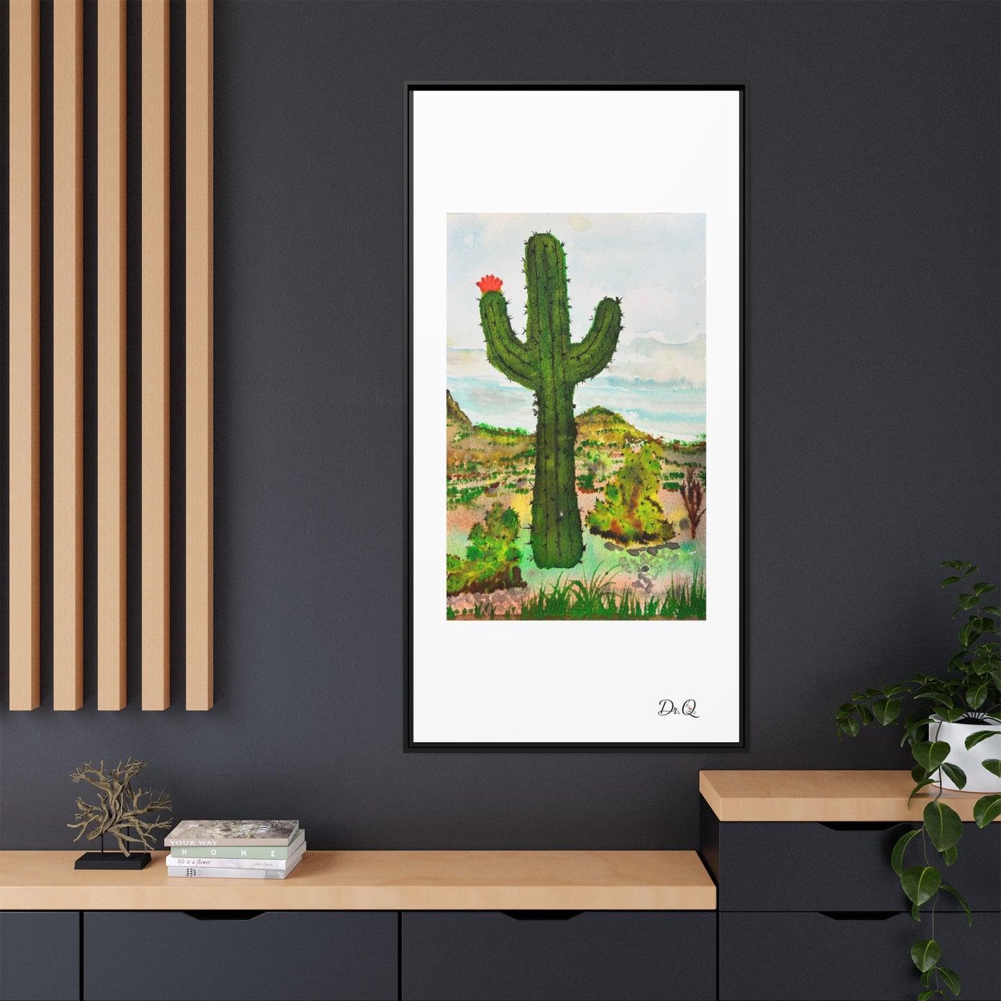 Framed Cactus Canvas Print — Desert Watercolor Wall Art