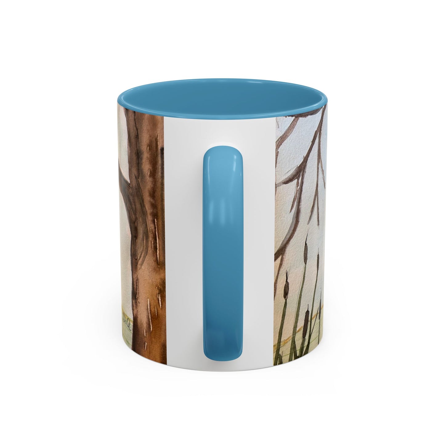 Green Heron Watercolor Accent Coffee Mug — Nature Bird Watercolor (11/15oz)