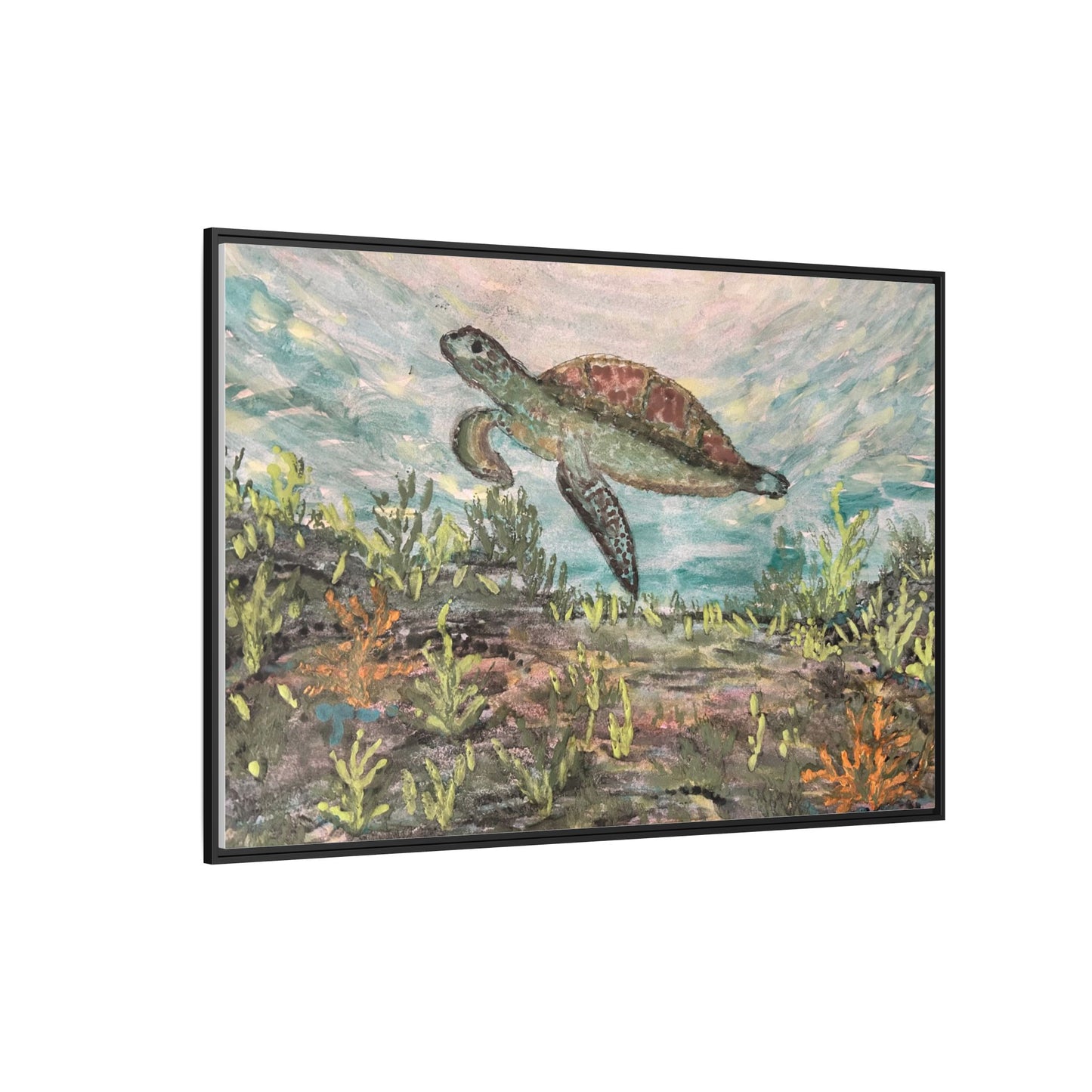 Sea Turtle Matte Canvas, Framed (Multi-color)
