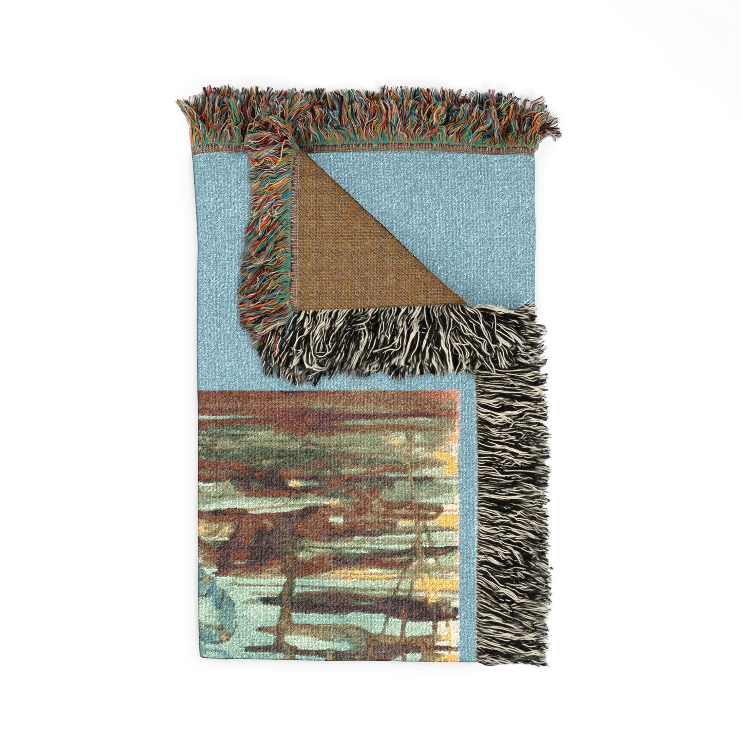 Blue Crab Coastal Woven Blanket — Boho Sea Life Throw with Nautical Sea Design