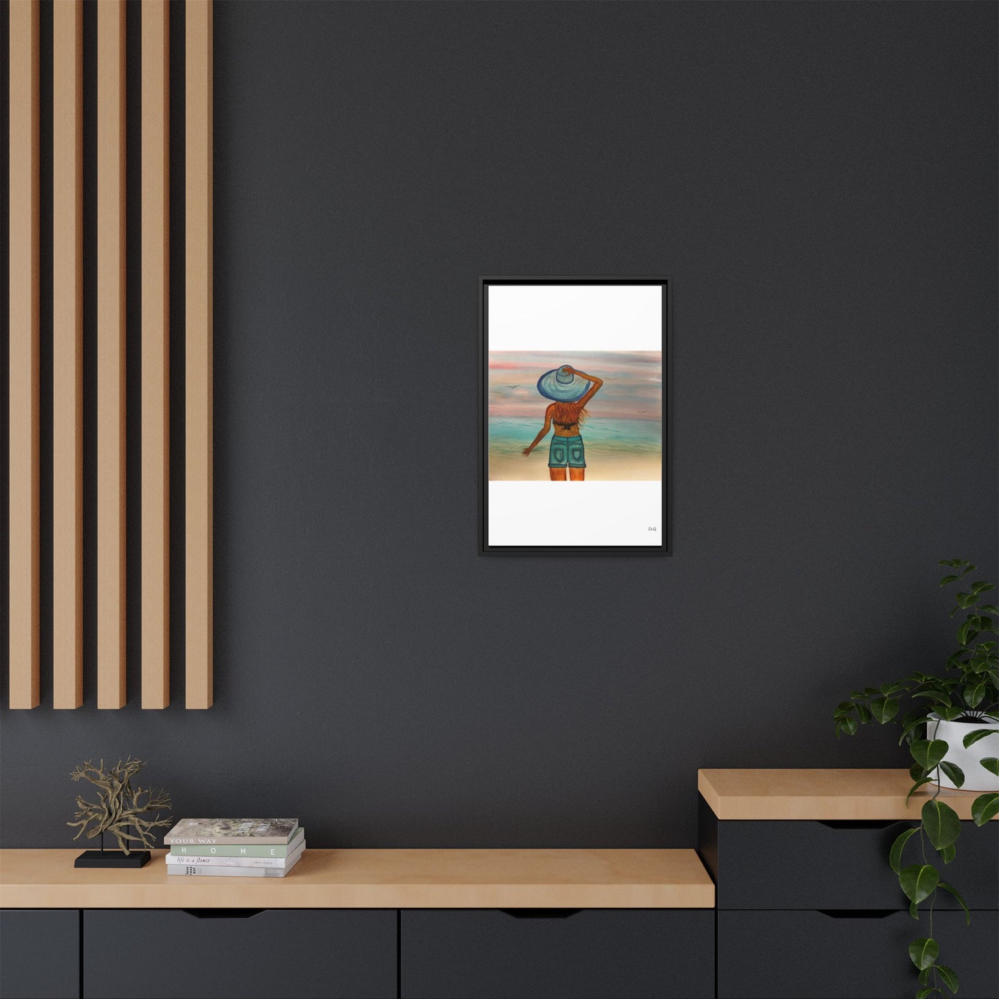 " My Sweet Girl" at the Beach Vibes Framed Canvas Art - Summer Sunset Decor