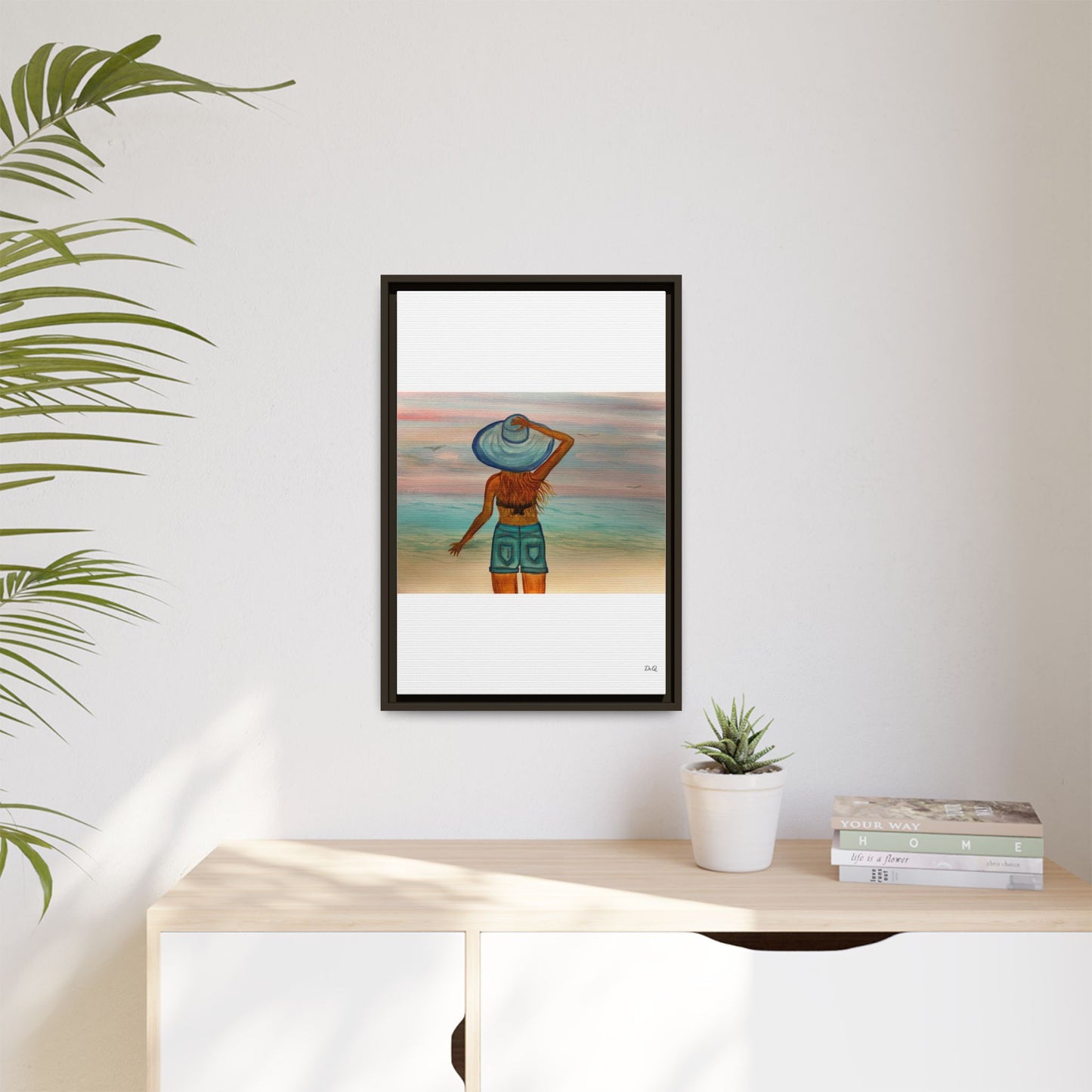 " My Sweet Girl" at the Beach Vibes Framed Canvas Art - Summer Sunset Decor