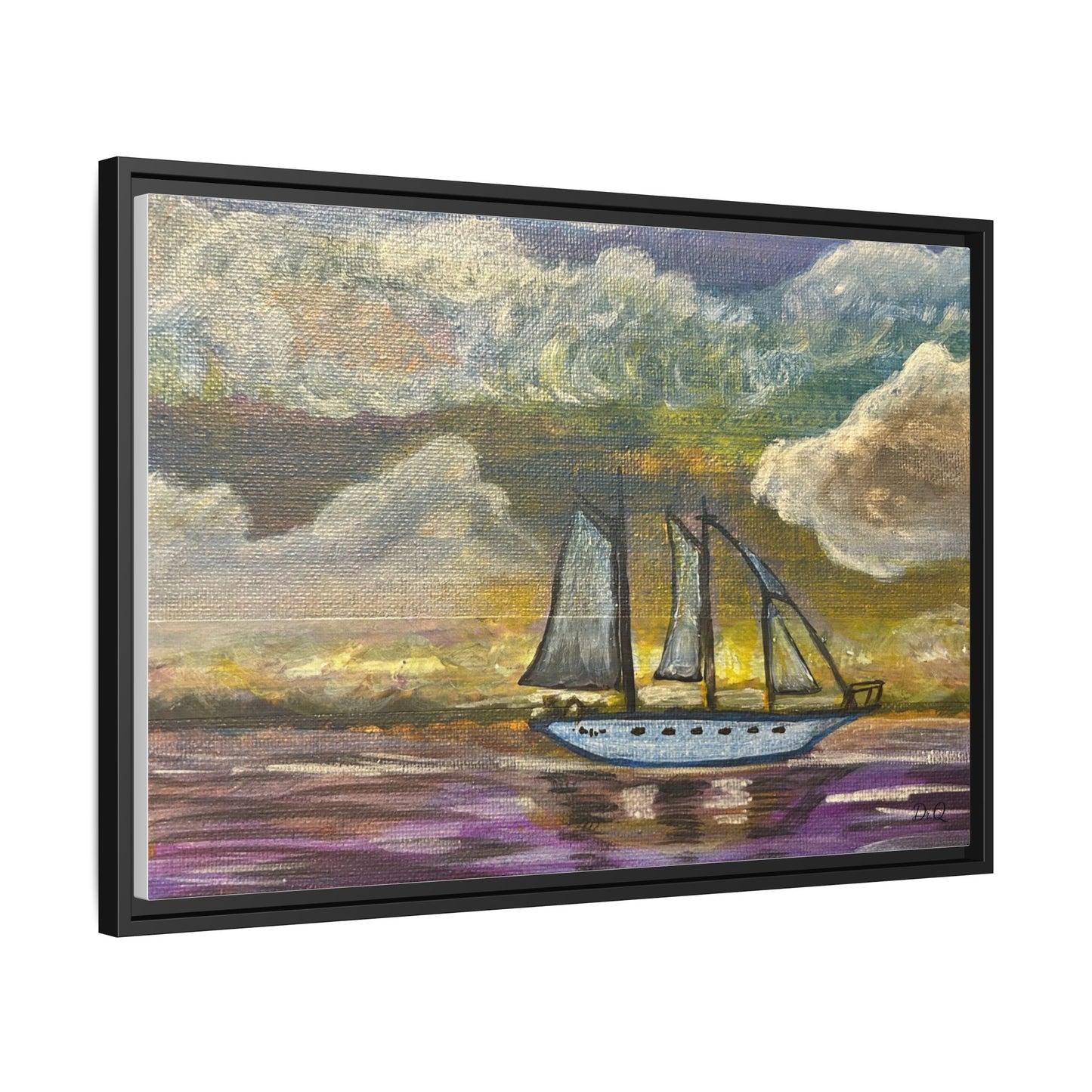 Framed Matte Canvas Sailboat Painting — Serene Seascape Wall Art