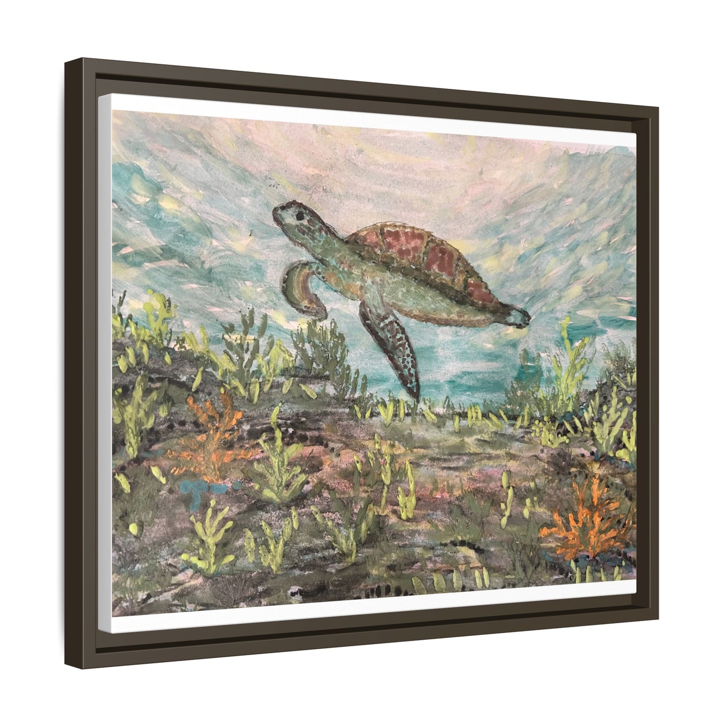 Sea Turtle Matte Canvas, Framed (Multi-color)