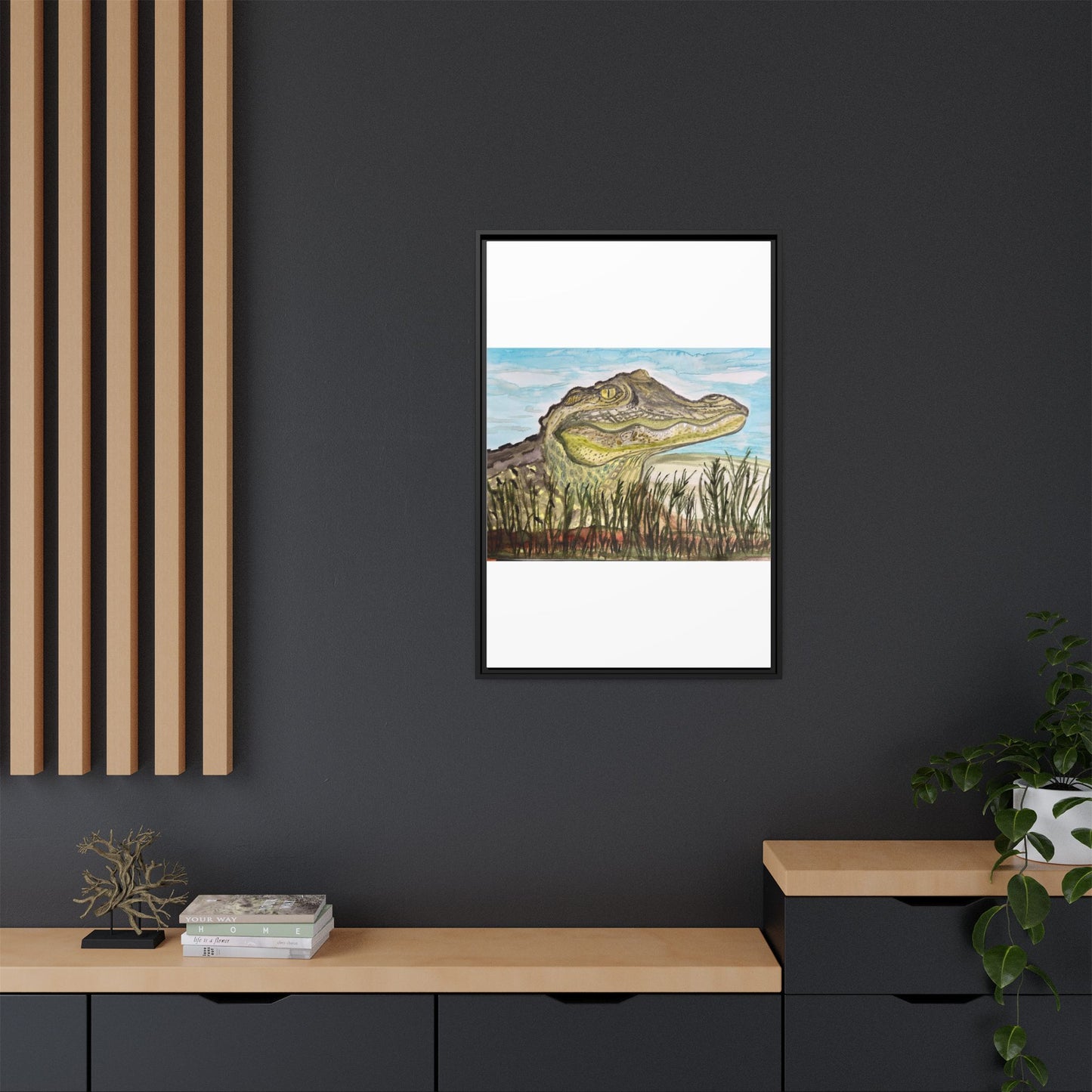 Texas Gator "Big Padre" Alligator Wall Art — Framed Matte Canvas Print