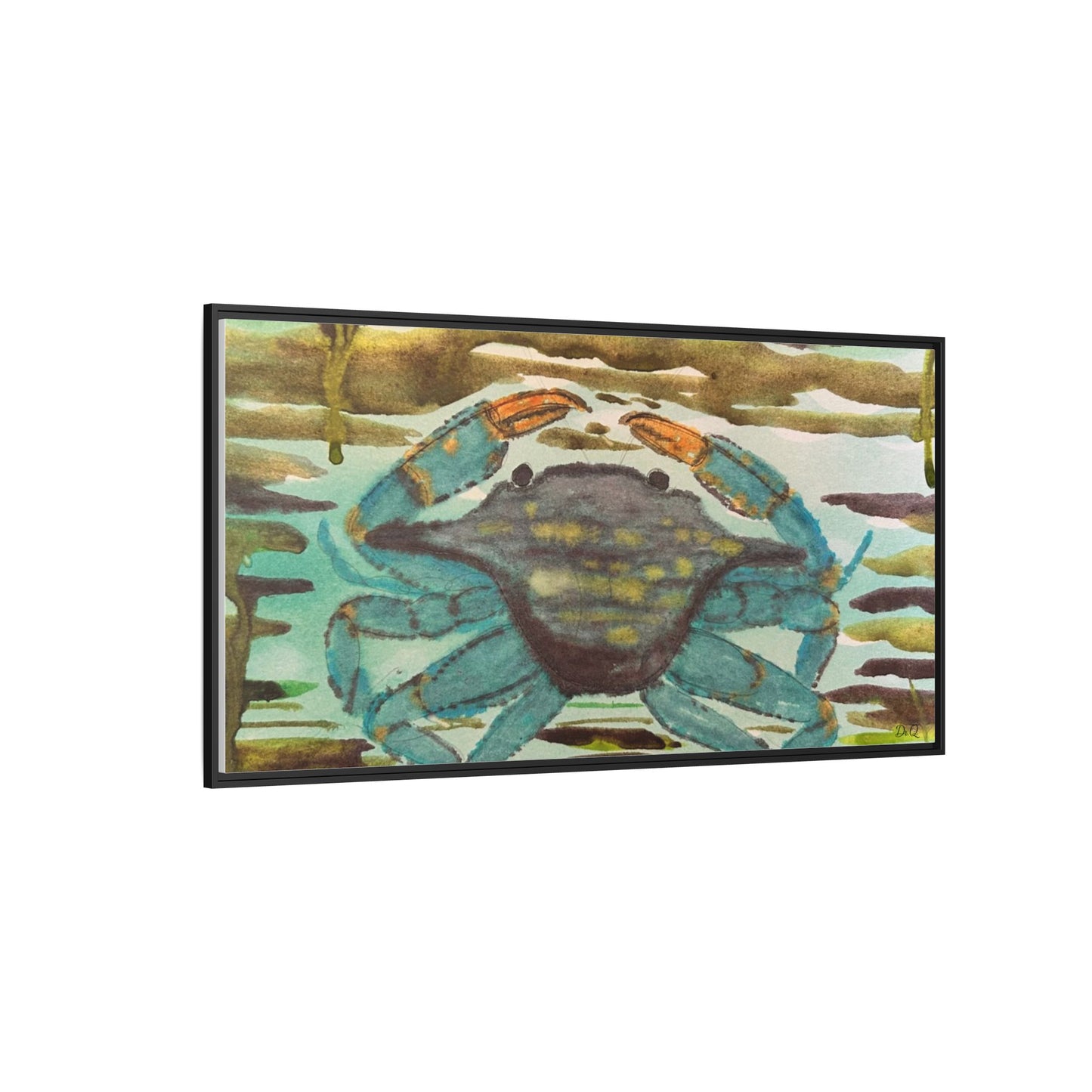 Blue Crab Coastal Art Print — Matte Framed Canvas