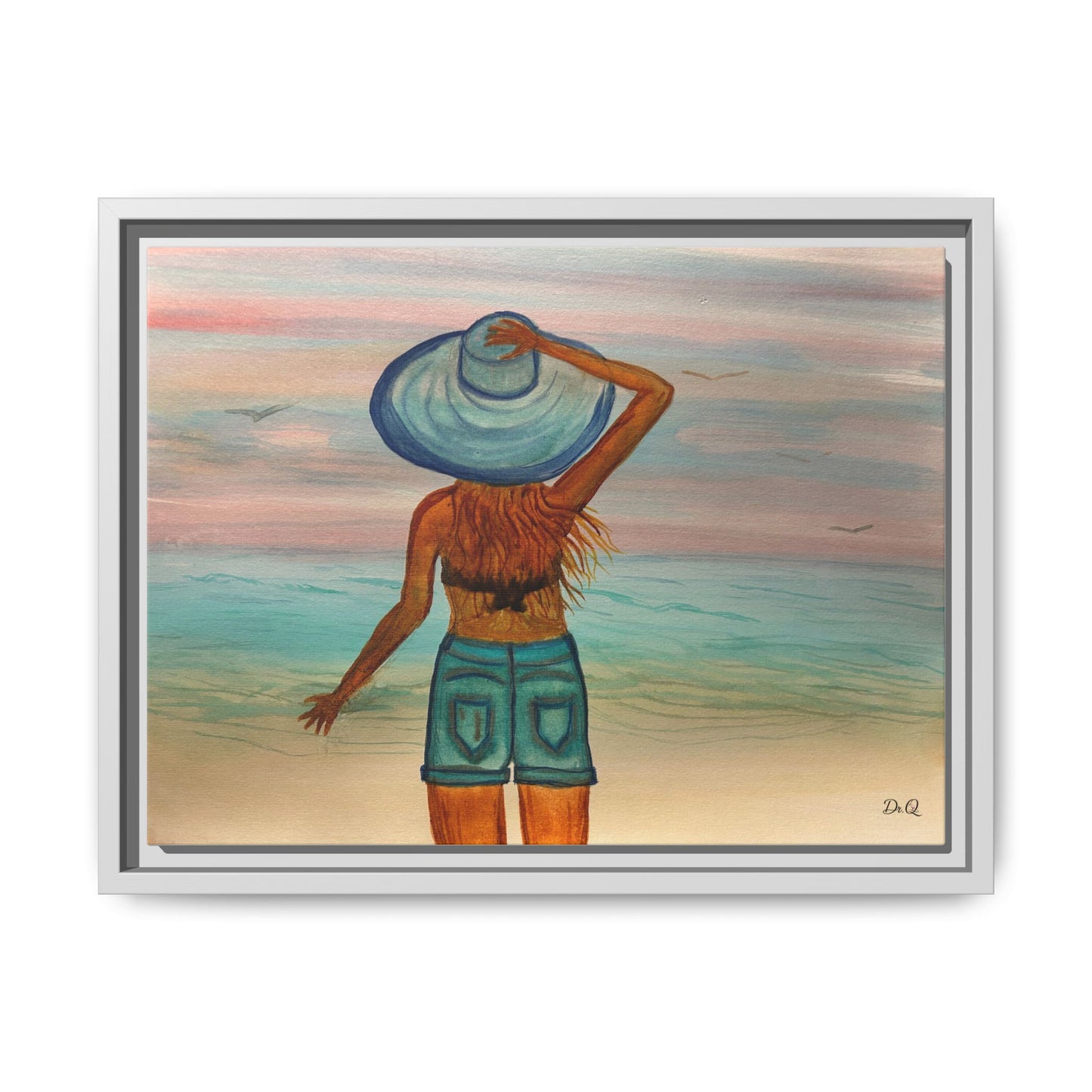 " My Sweet Girl" at the Beach Vibes Framed Canvas Art - Summer Sunset Decor