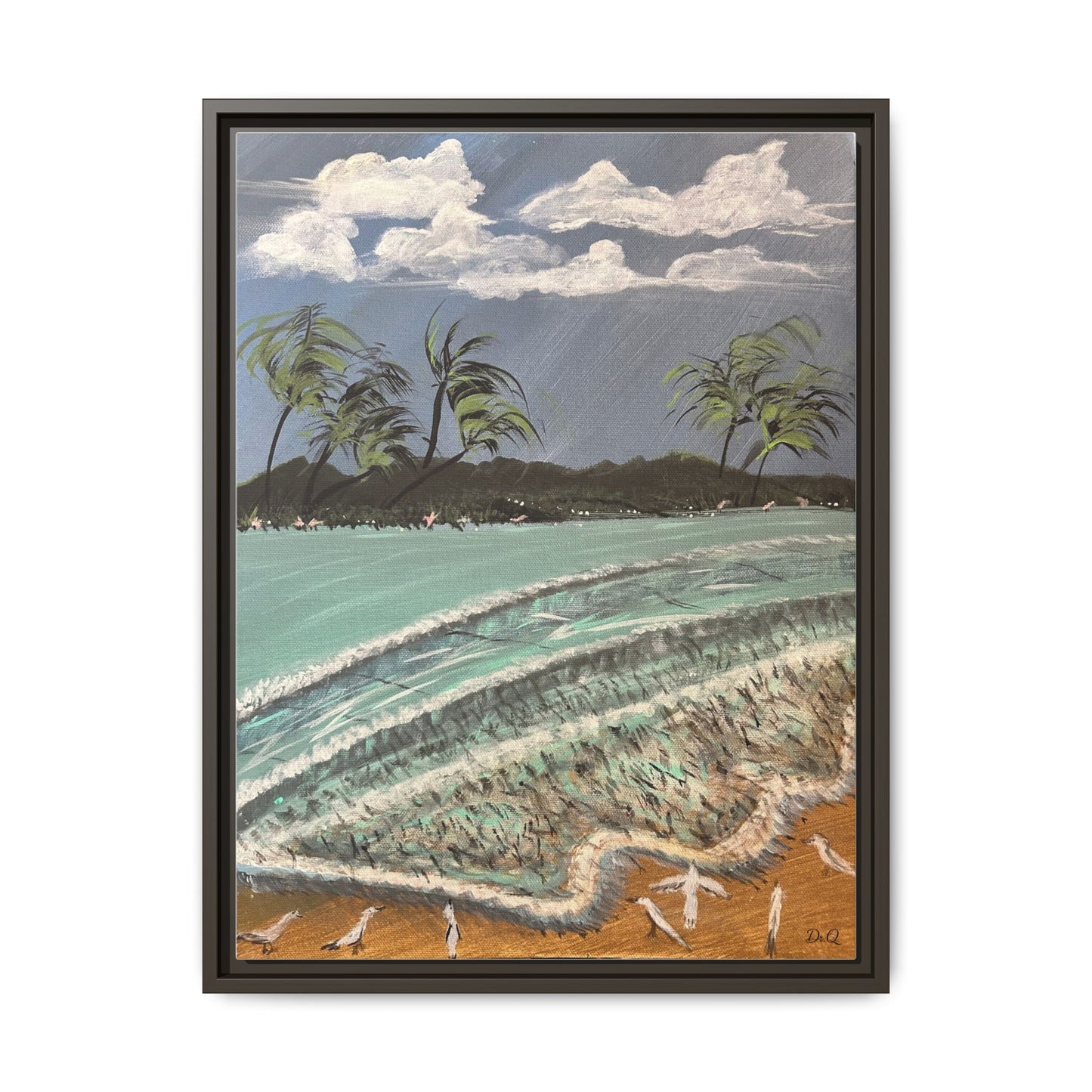 Tropical Seascape Matte Framed Canvas – Palm Trees Beach Wall Art