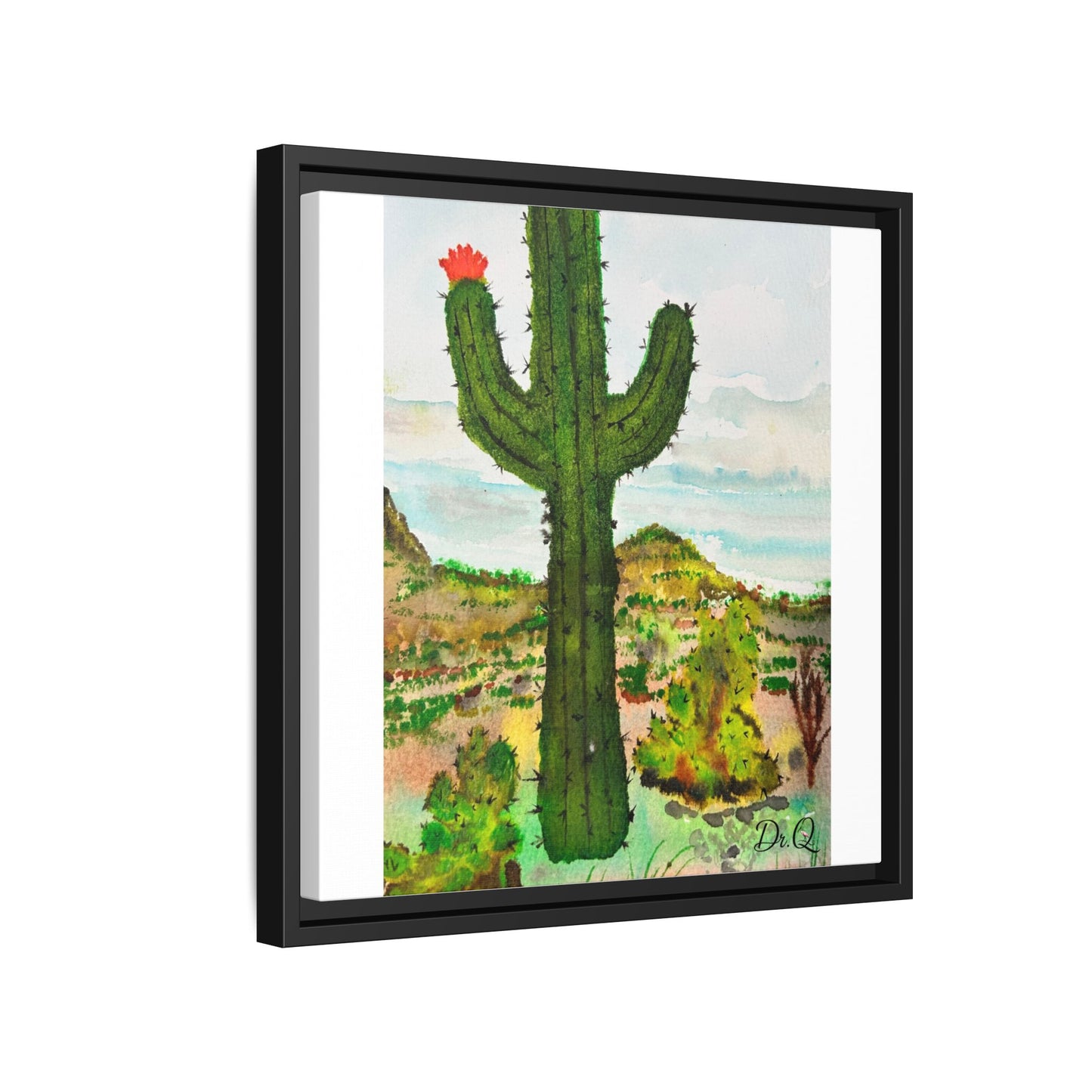 Framed Cactus Canvas Print — Desert Watercolor Wall Art