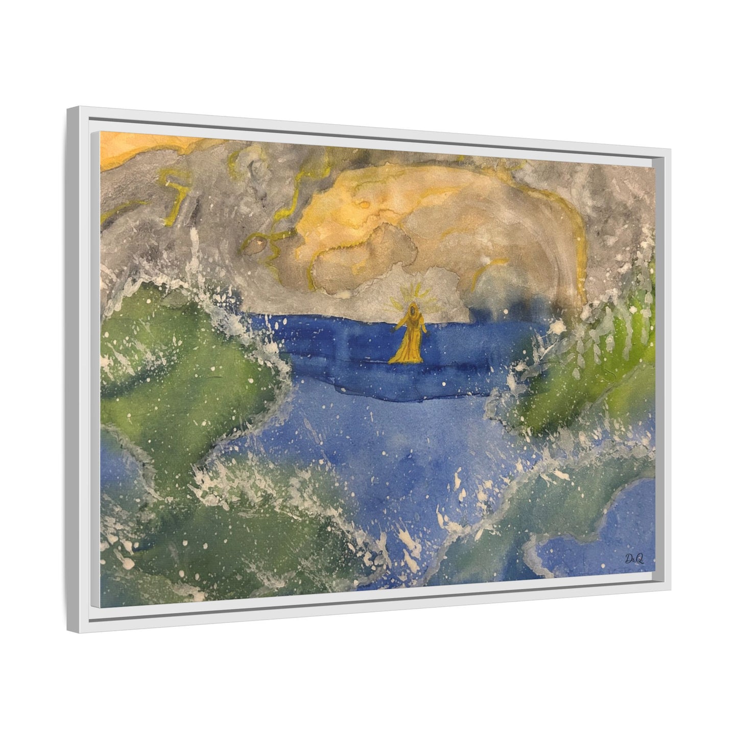 "Faith in the Storm" Framed Matte Canvas Seascape — Golden Sail at Sunset