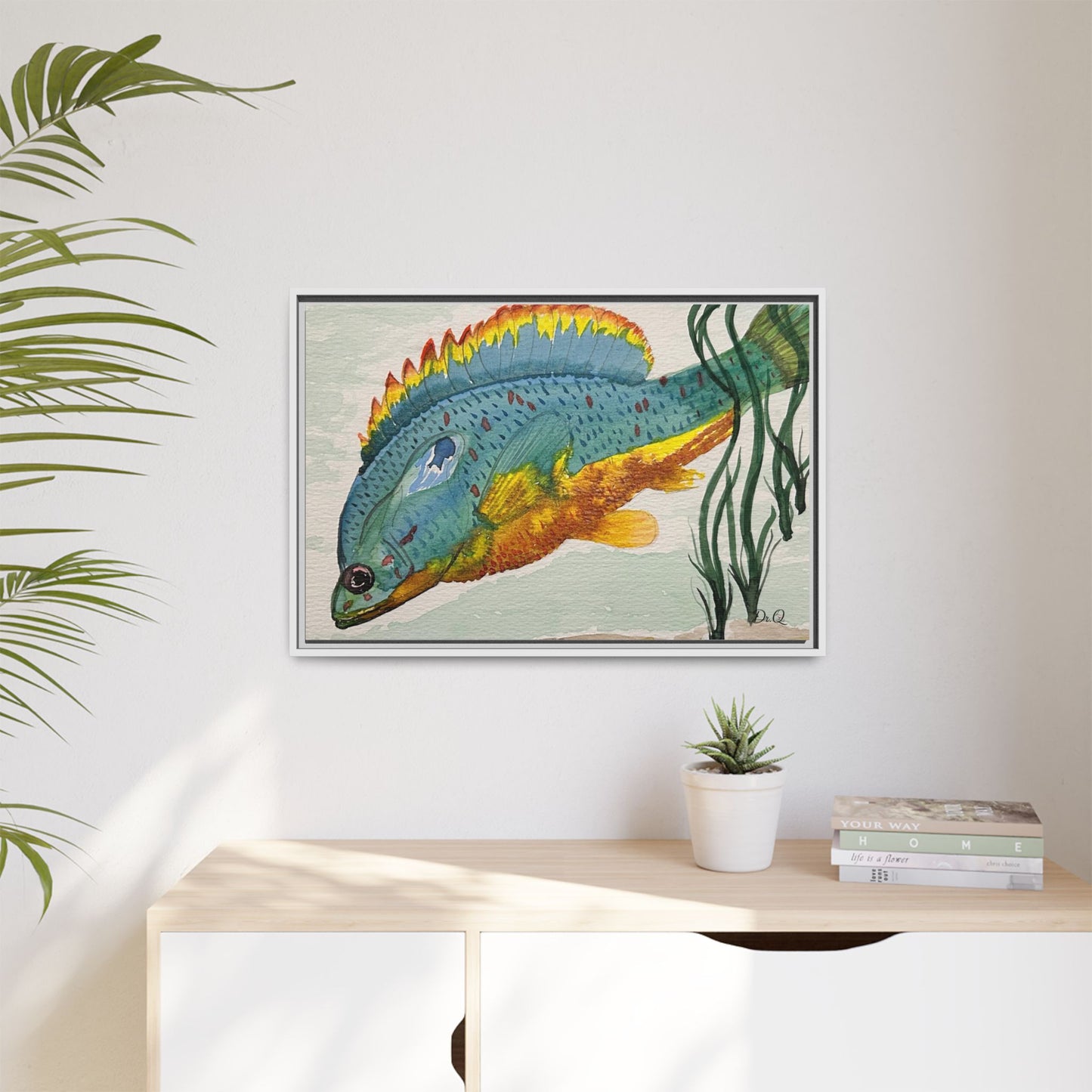 Texas Spotted Sunfish Watercolor Wall Art - Framed Matte Canvas