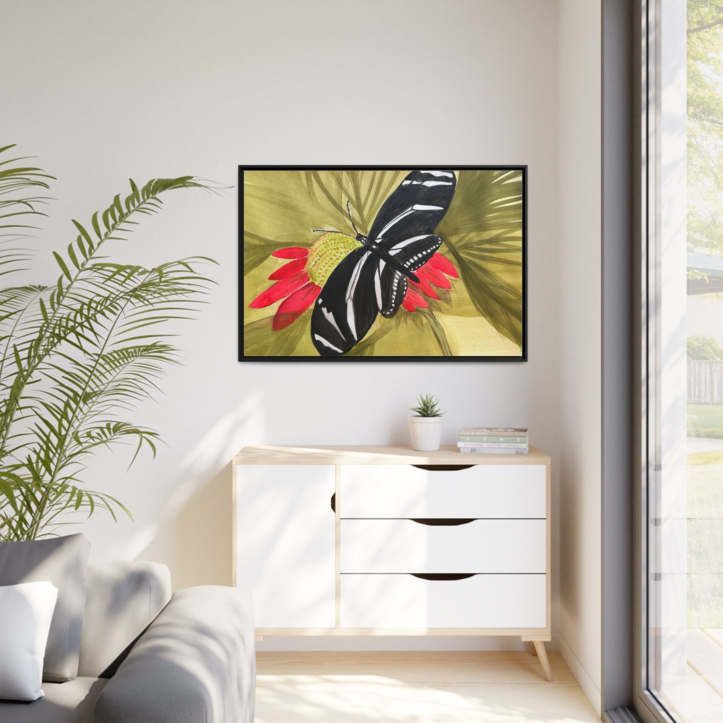 Butterfly Watercolor Print Matte Canvas, Black Frame