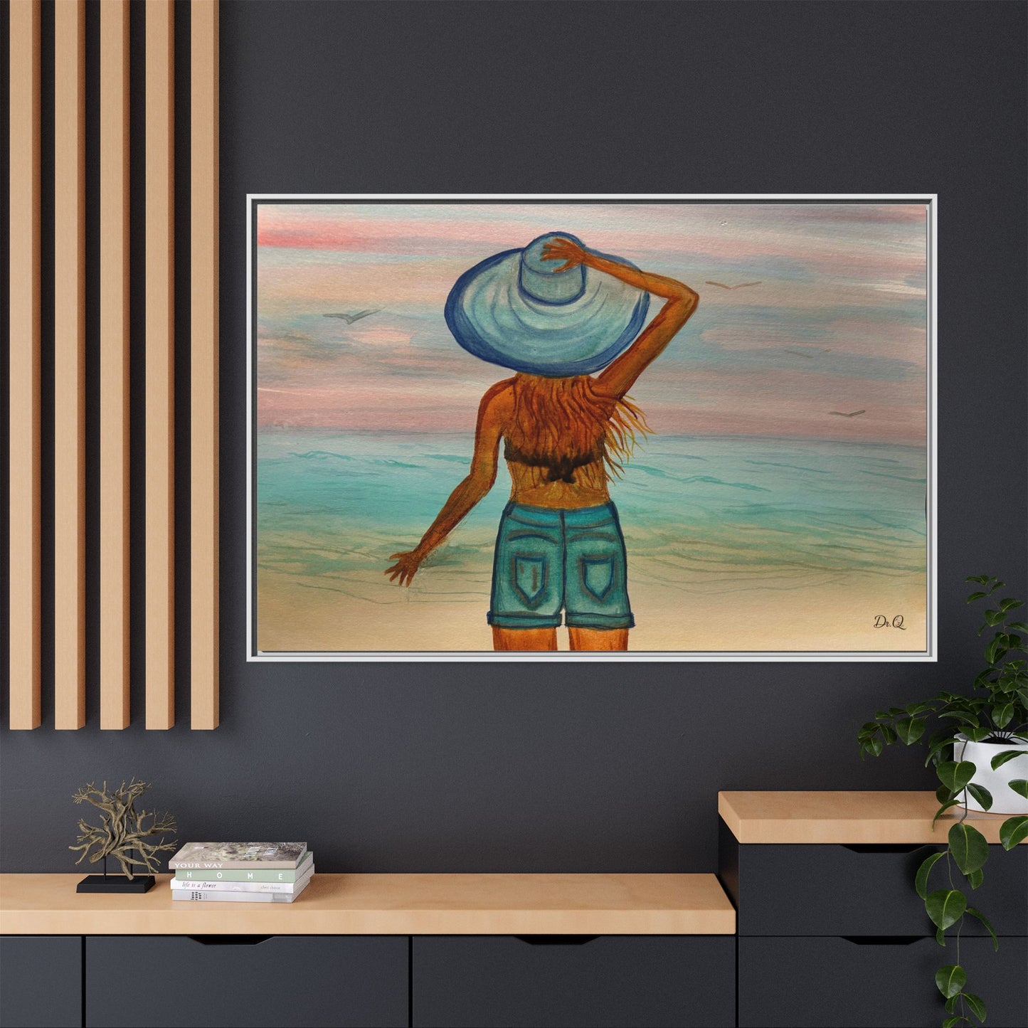 " My Sweet Girl" at the Beach Vibes Framed Canvas Art - Summer Sunset Decor
