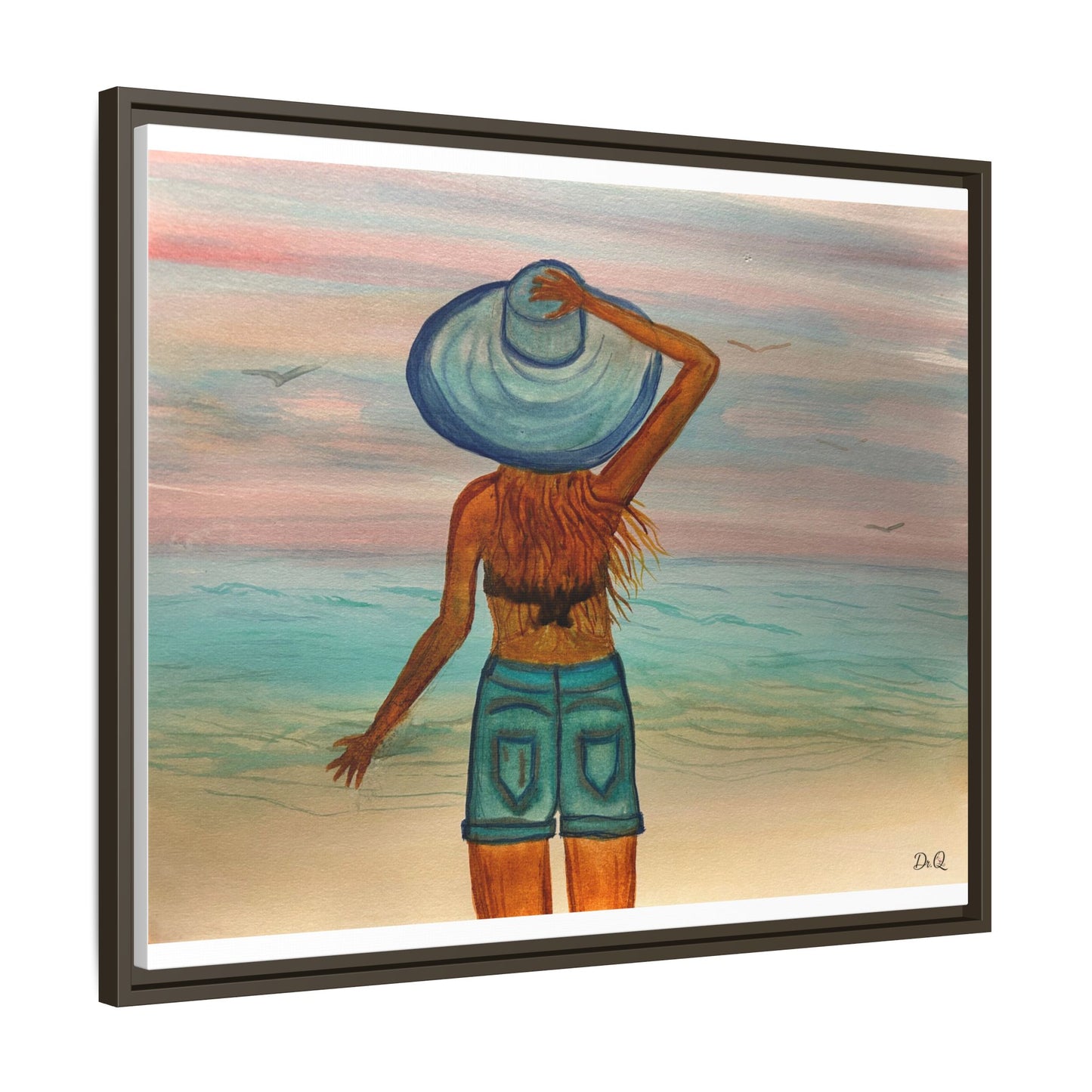 " My Sweet Girl" at the Beach Vibes Framed Canvas Art - Summer Sunset Decor