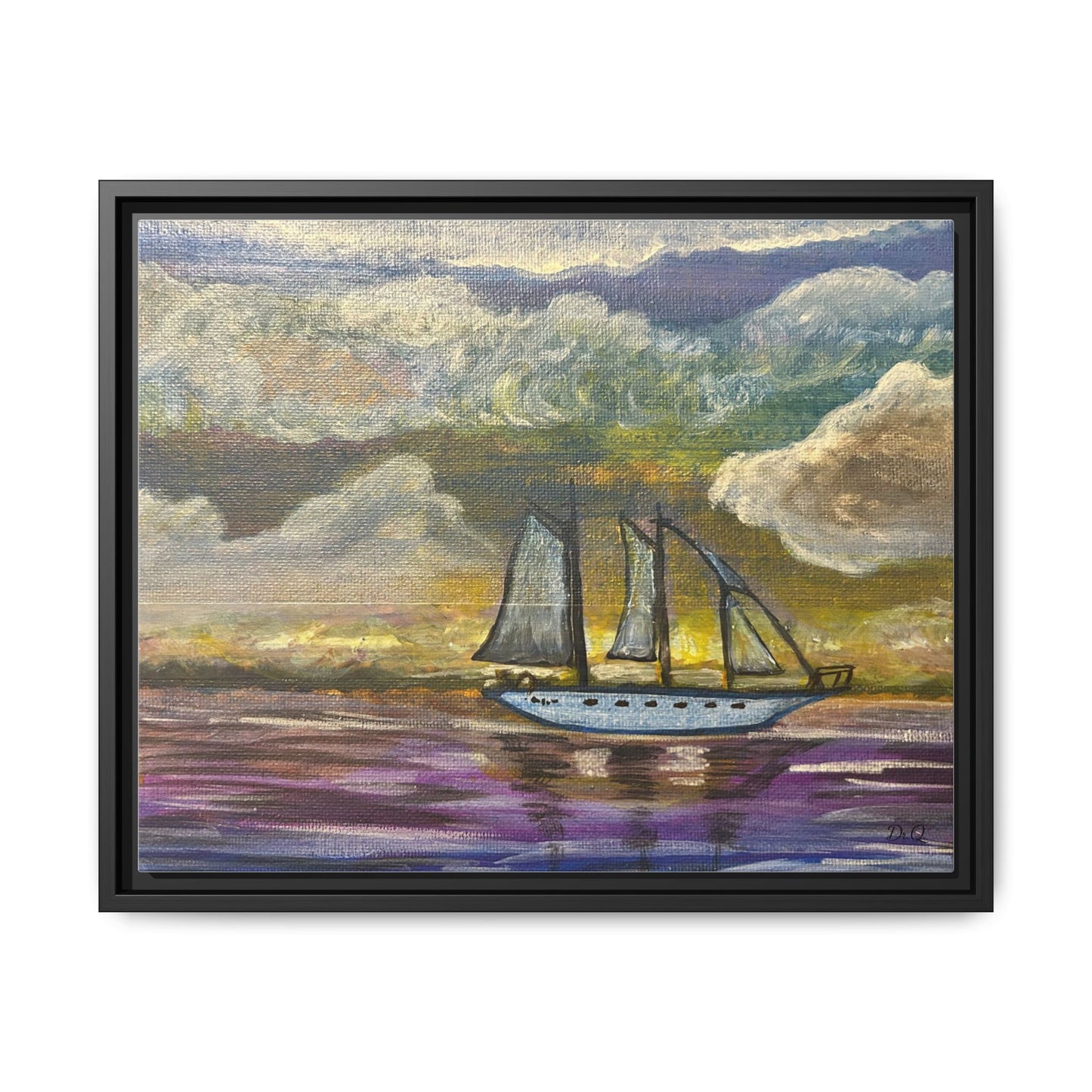 Framed Matte Canvas Sailboat Painting — Serene Seascape Wall Art