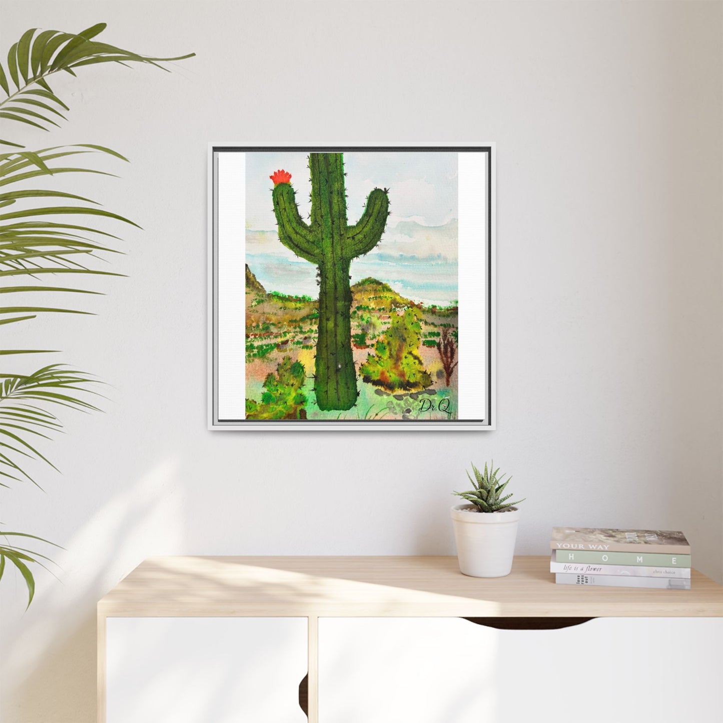 Framed Cactus Canvas Print — Desert Watercolor Wall Art