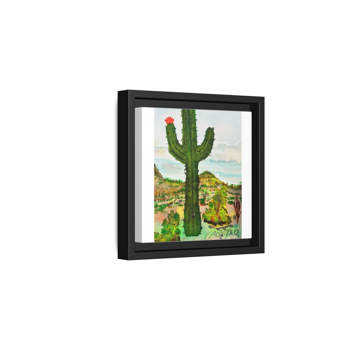 Framed Cactus Canvas Print — Desert Watercolor Wall Art