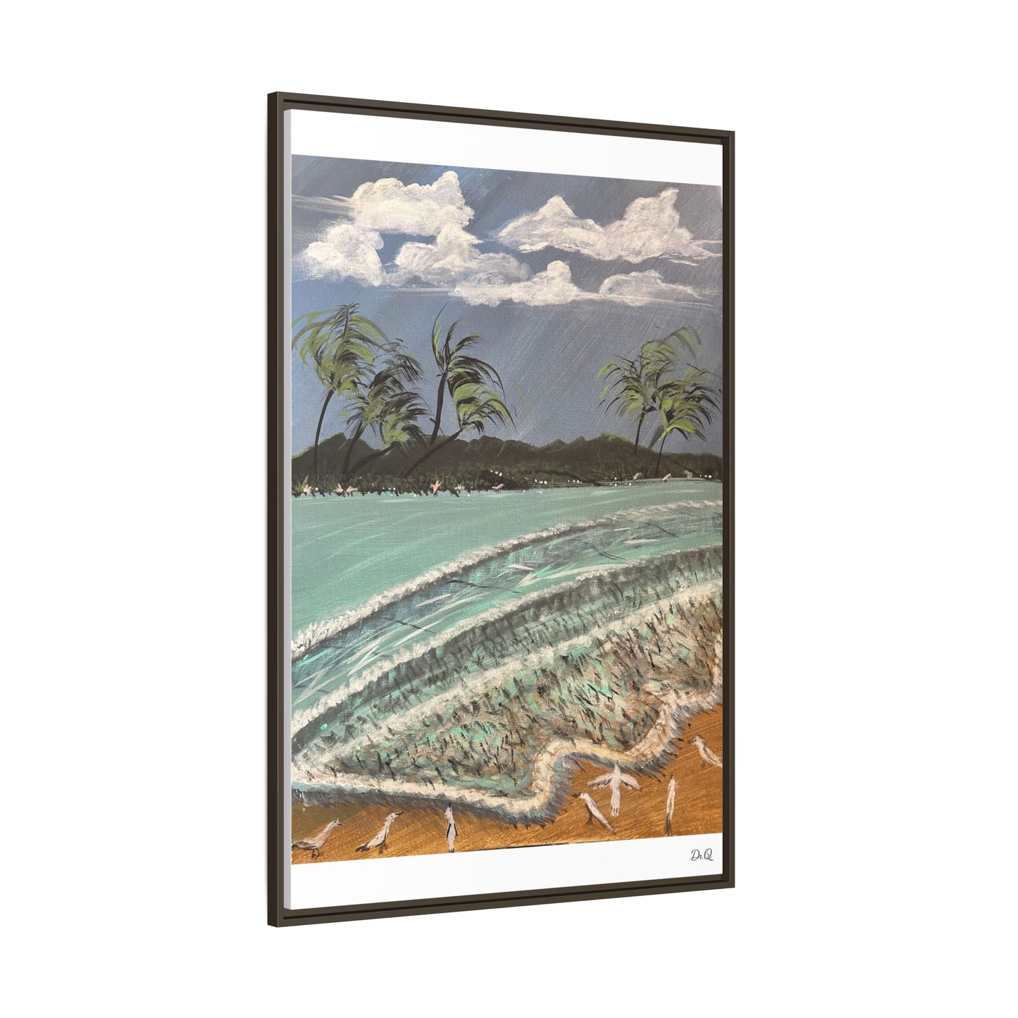 Tropical Seascape Matte Framed Canvas – Palm Trees Beach Wall Art