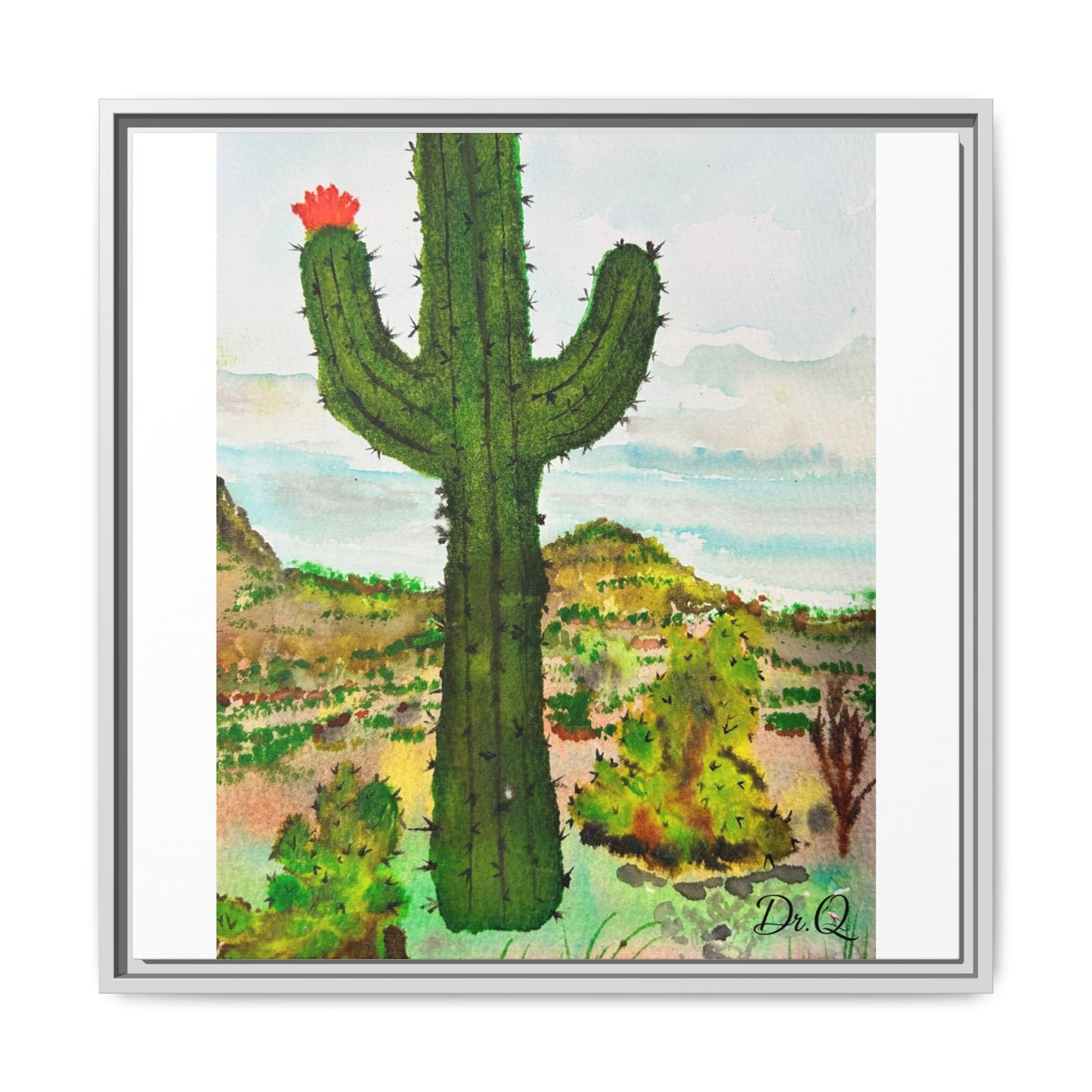Framed Cactus Canvas Print — Desert Watercolor Wall Art