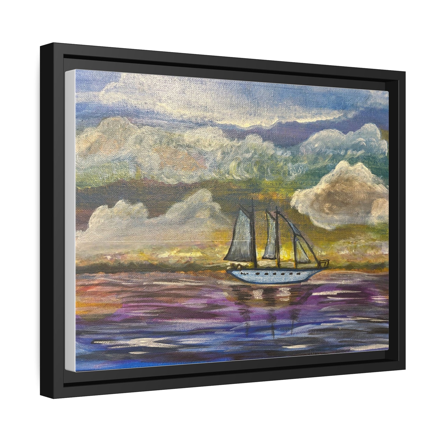 Dark Storm Sailboat Matte Canvas, Black Frame