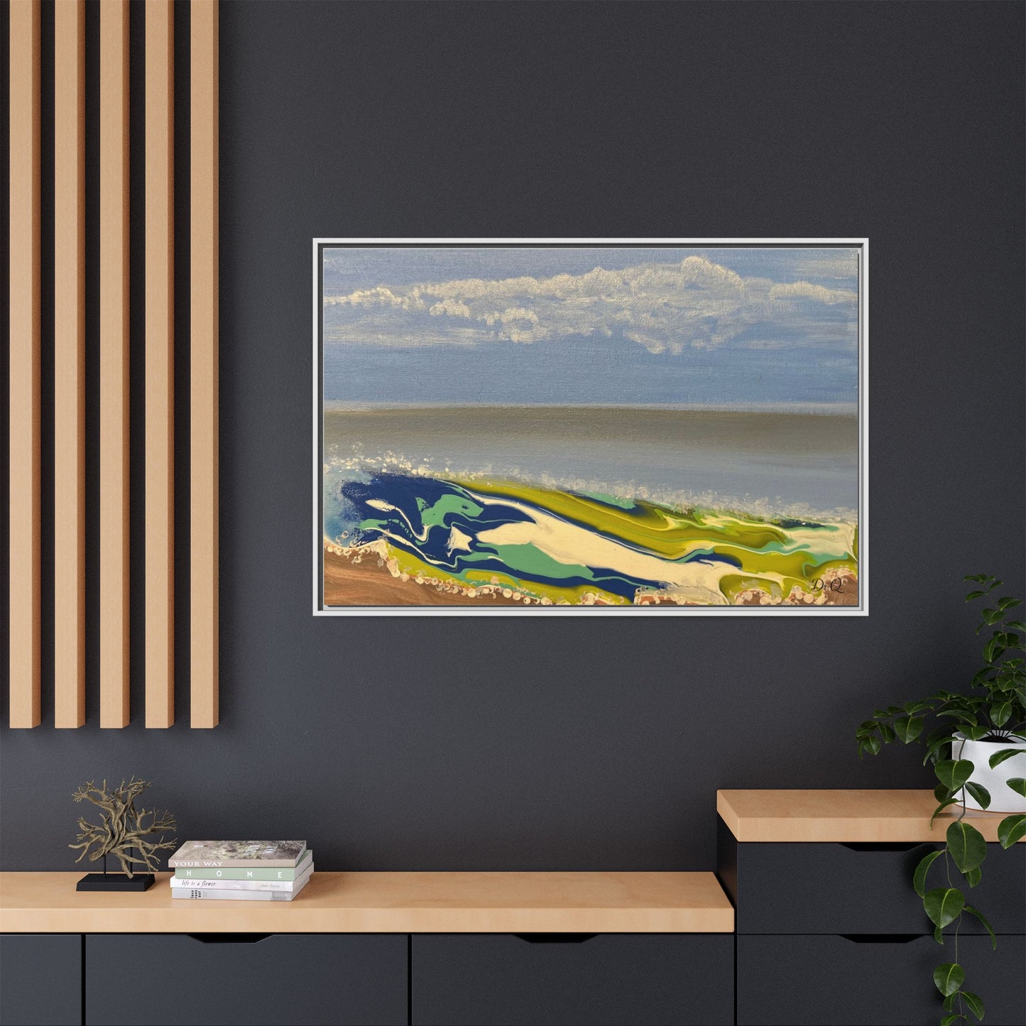 Sea Wash Matte Canvas, Framed (Multi-color)