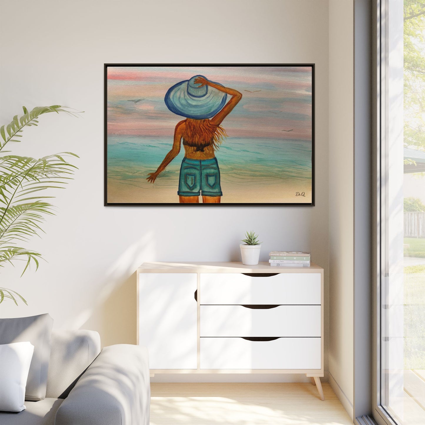 " My Sweet Girl" at the Beach Vibes Framed Canvas Art - Summer Sunset Decor