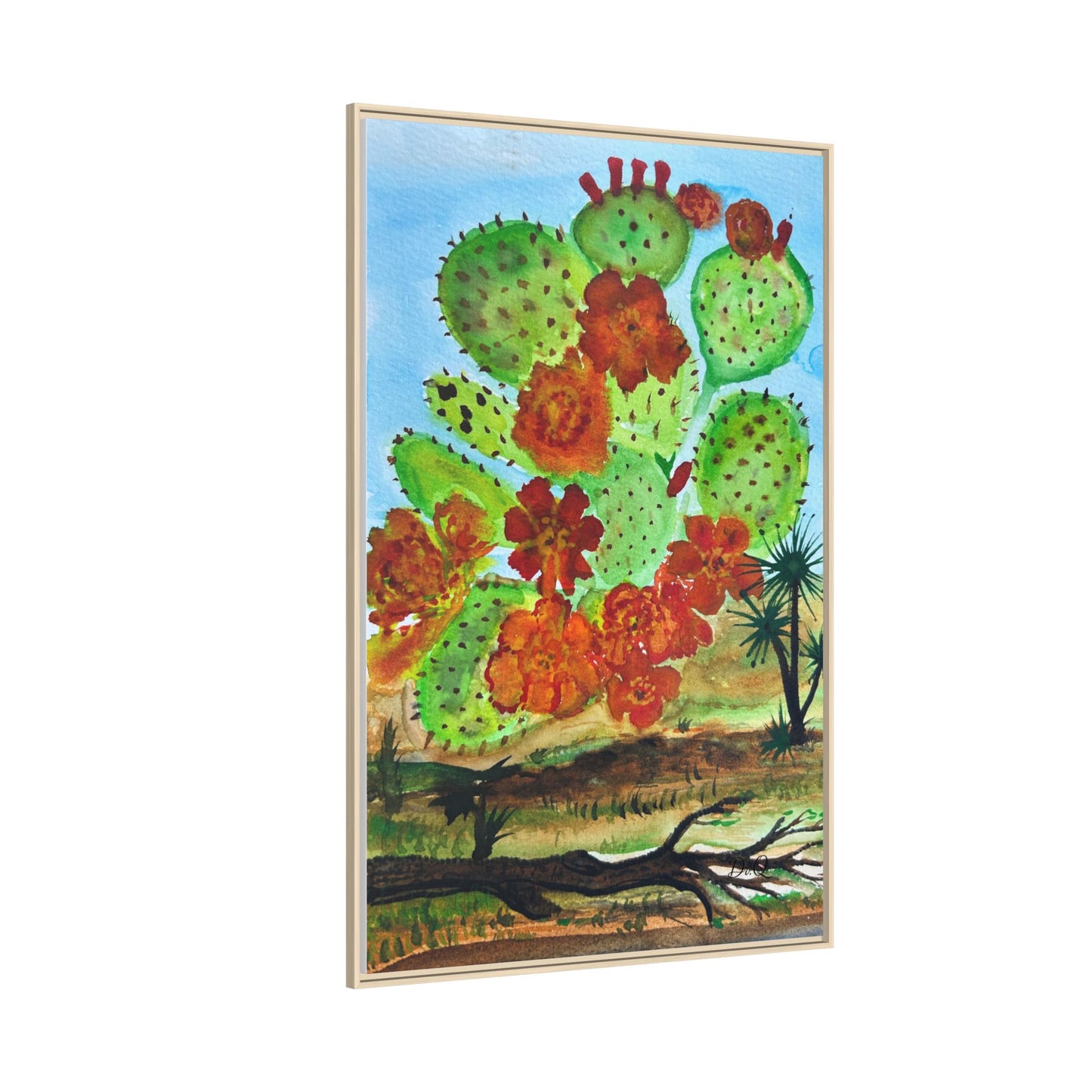 Prickly Pear Cactus Framed Canvas Print — Vertical Botanical Wall Art