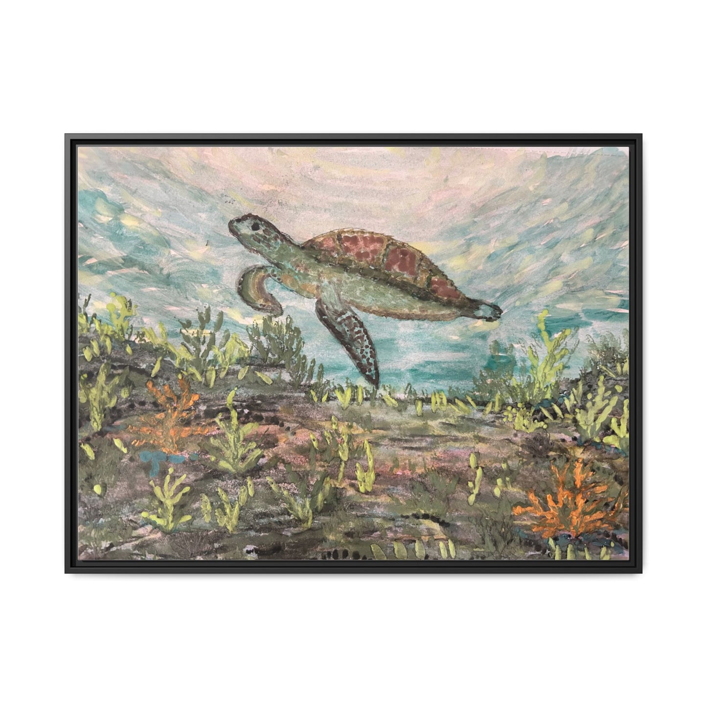 Sea Turtle Matte Canvas, Framed (Multi-color)