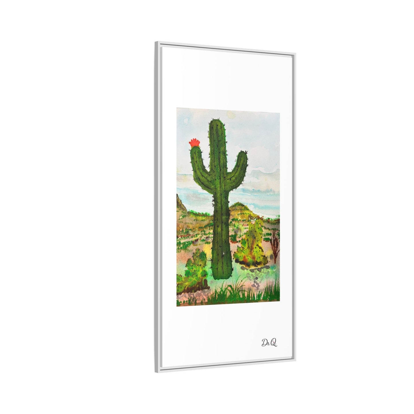 Framed Cactus Canvas Print — Desert Watercolor Wall Art