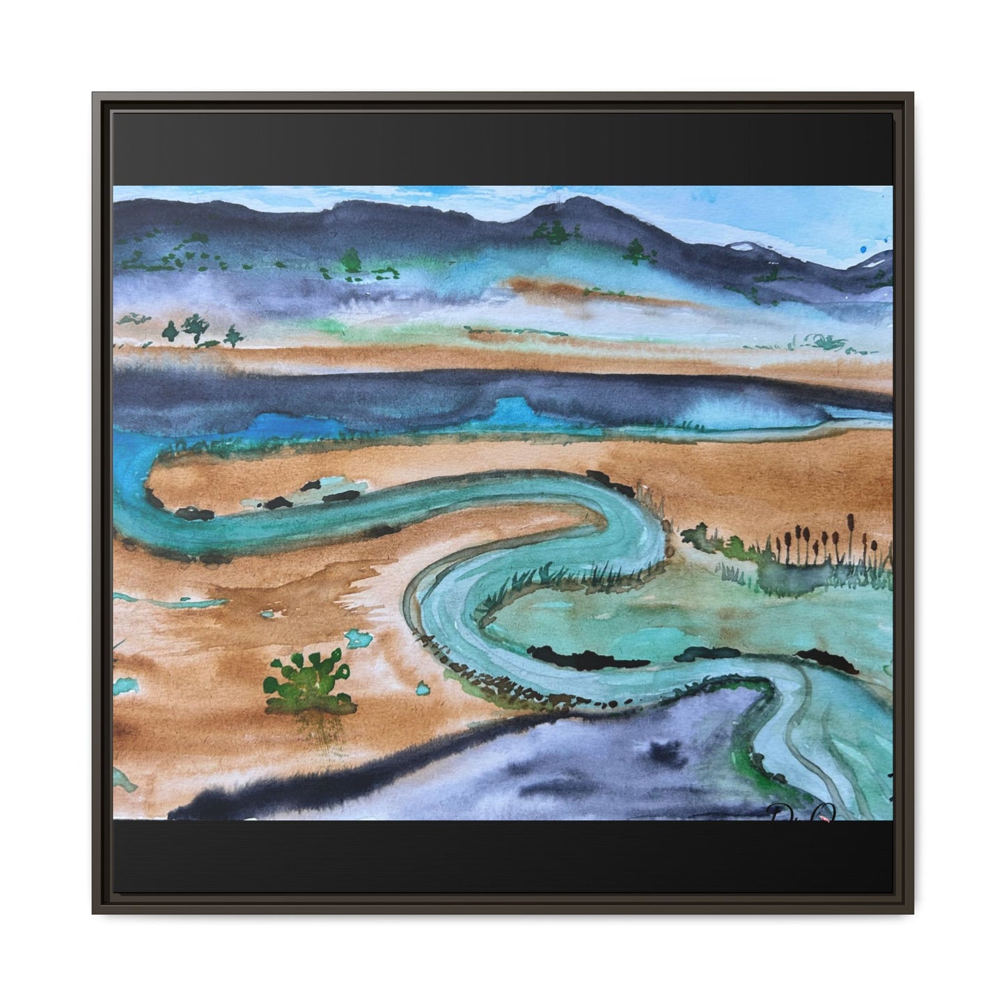 Winding River by Dr. Q - Framed Matte Canvas Watercolor Wall Art