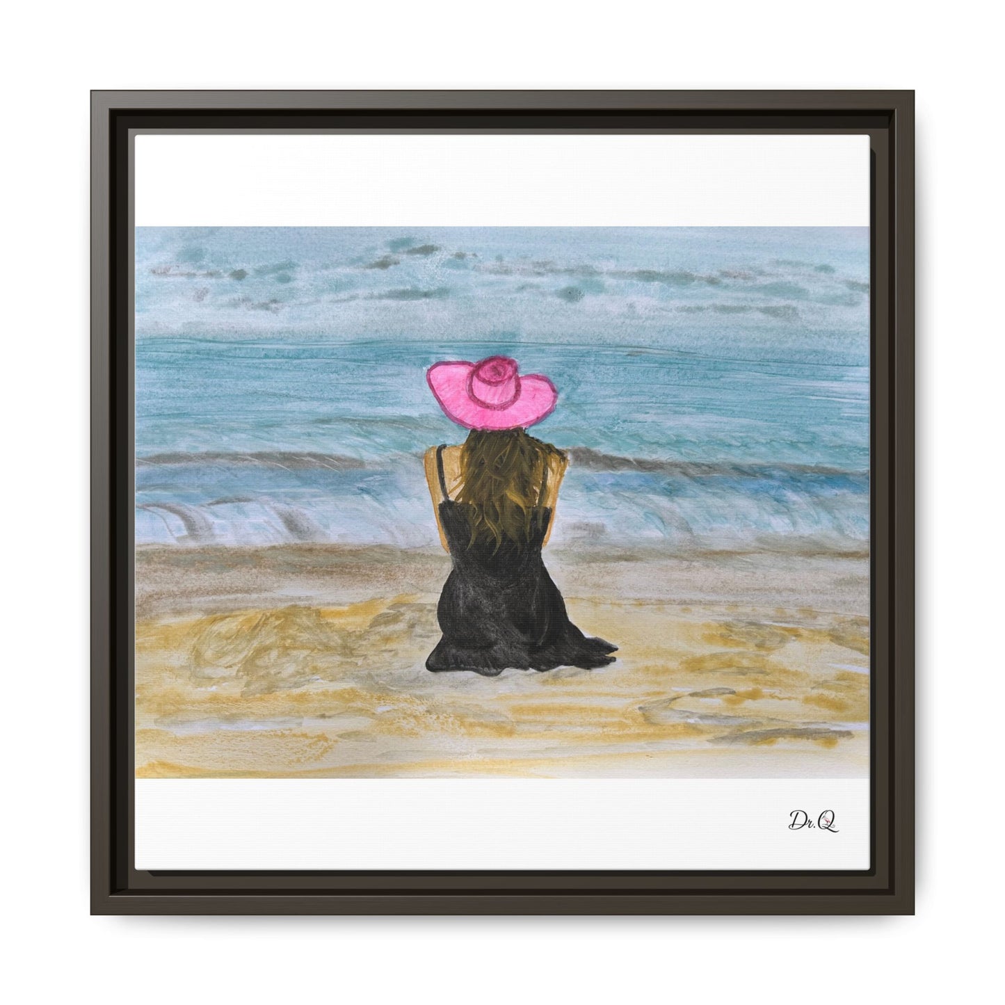 "For Shore" Beachside Lady Pink Floppy Hat - Seascape Wall Art