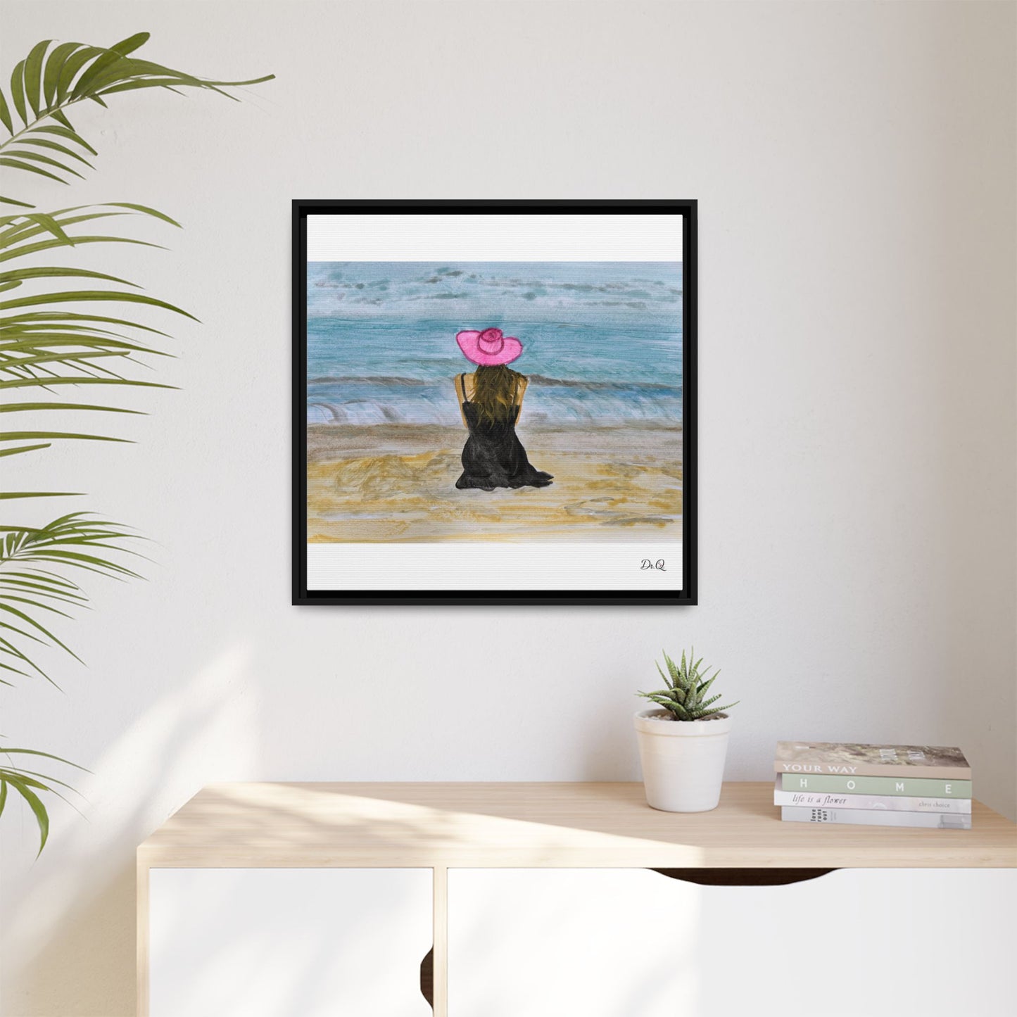 "For Shore" Beachside Lady Pink Floppy Hat - Seascape Wall Art