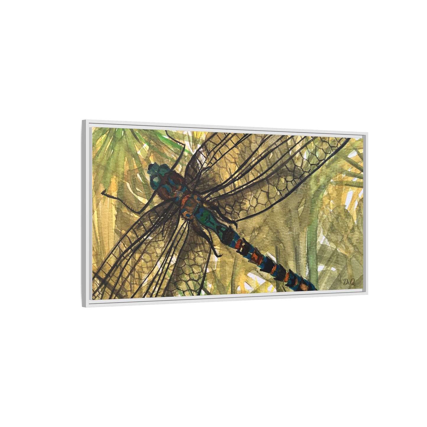 Dragonfly Framed Canvas Art — Botanical Watercolor Wall Decor