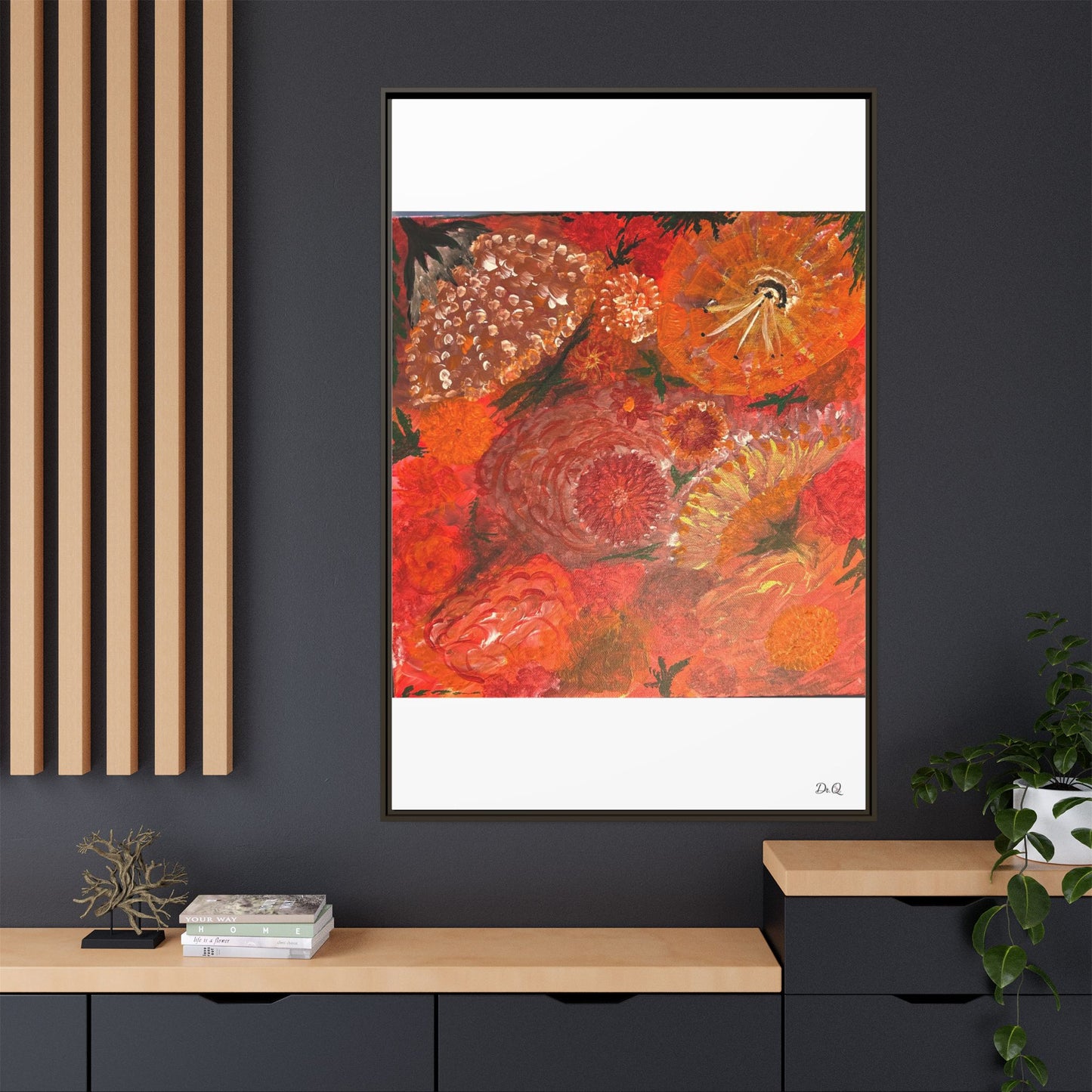 "Floral Burst" Abstract Red Floral Matte Canvas Framed Wall Art