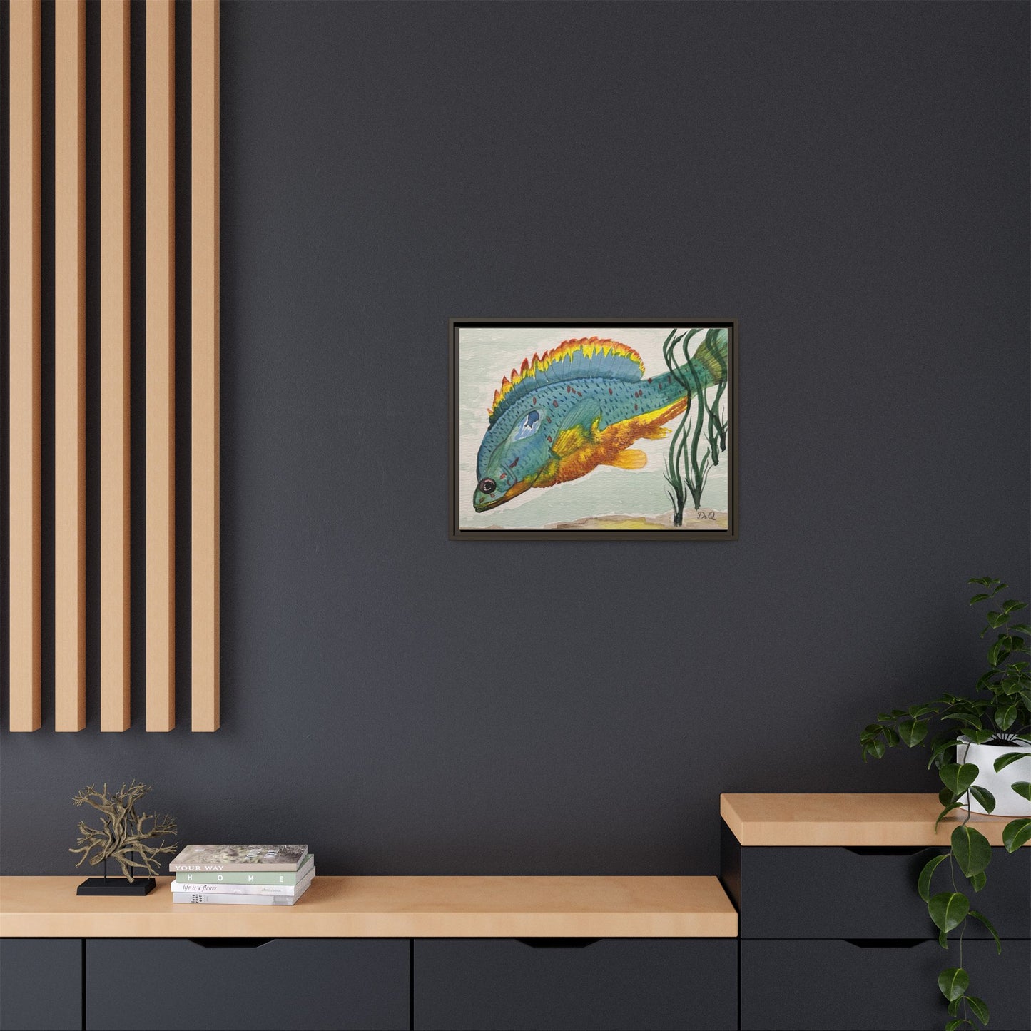 Texas Spotted Sunfish Watercolor Wall Art - Framed Matte Canvas