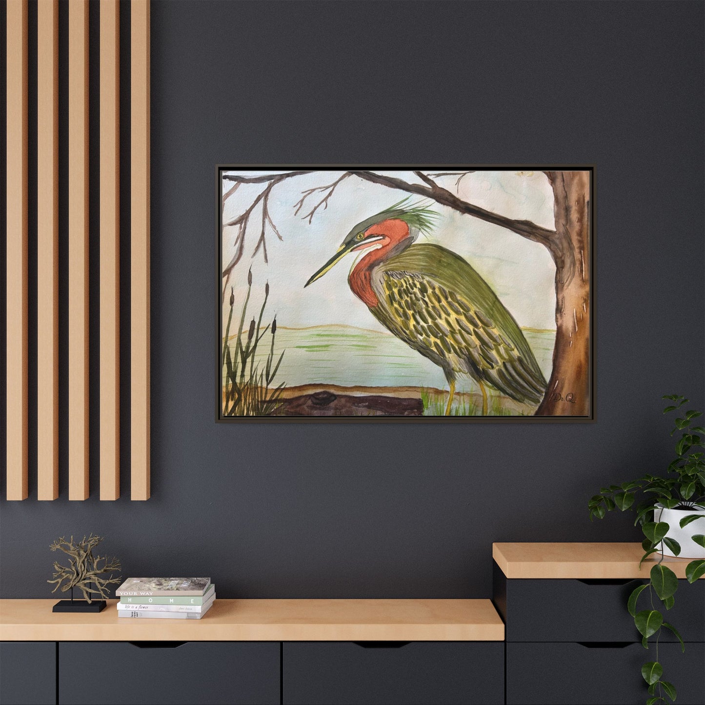 Green Heron Wetlands Print on Canvas