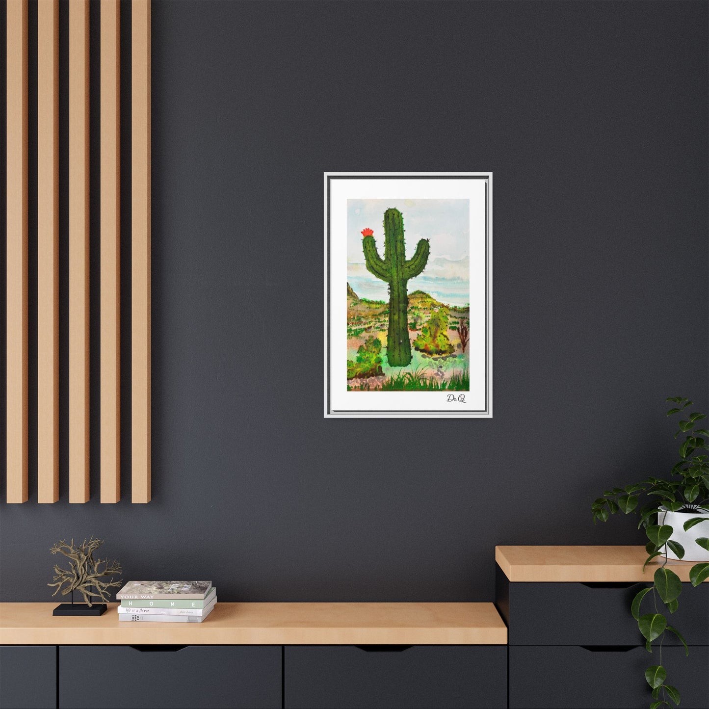 Framed Cactus Canvas Print — Desert Watercolor Wall Art