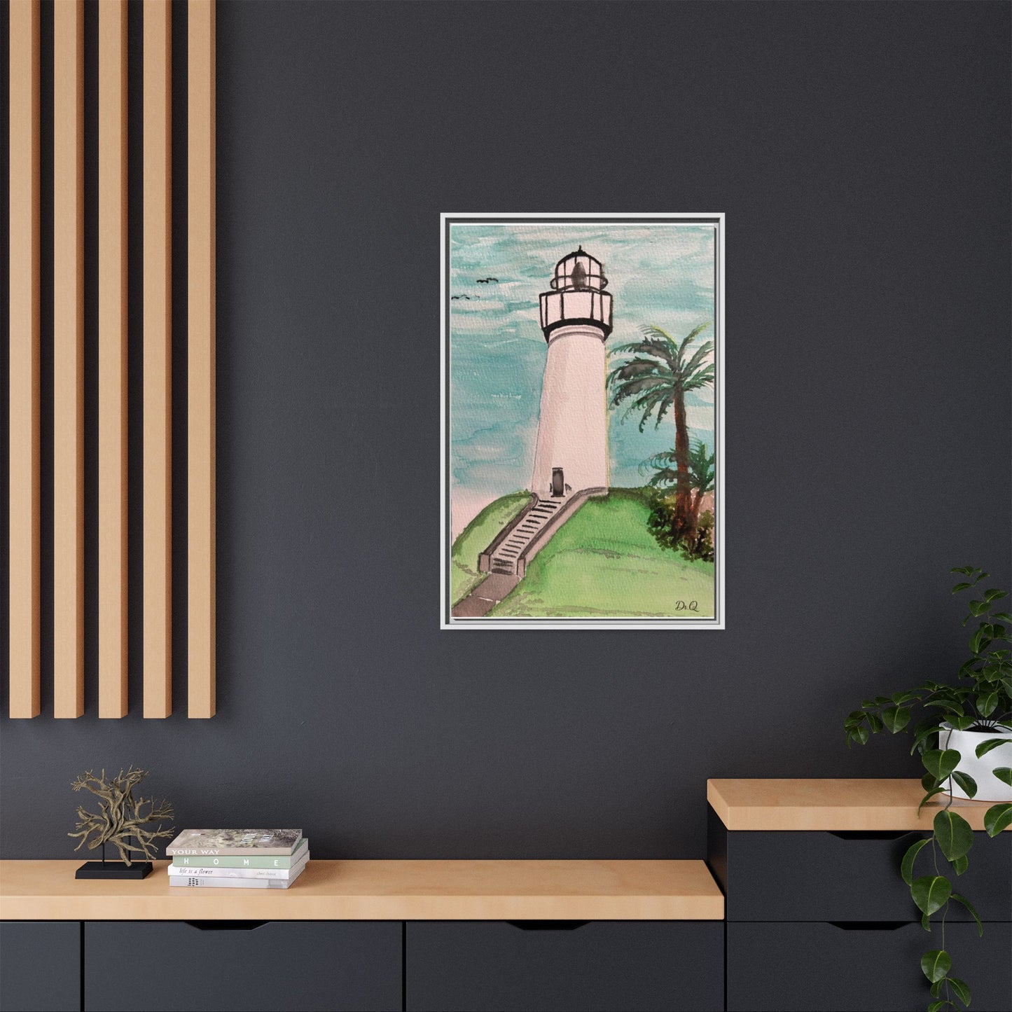 Lighthouse Palm Matte Framed Canvas Print