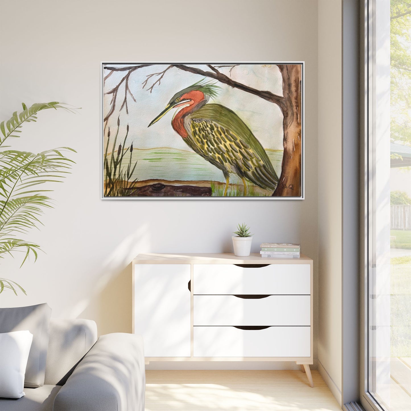 Green Heron Wetlands Print on Canvas