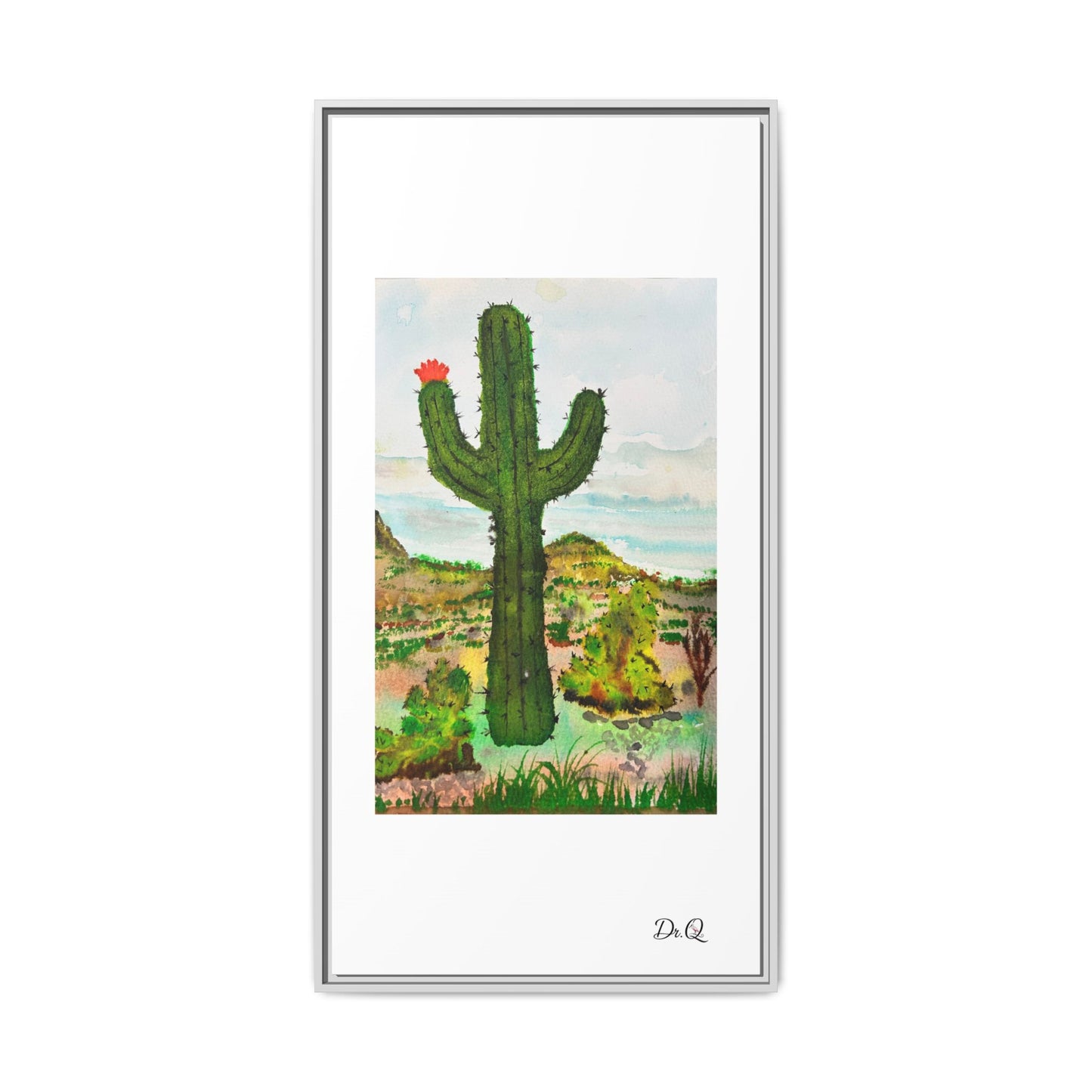 Framed Cactus Canvas Print — Desert Watercolor Wall Art