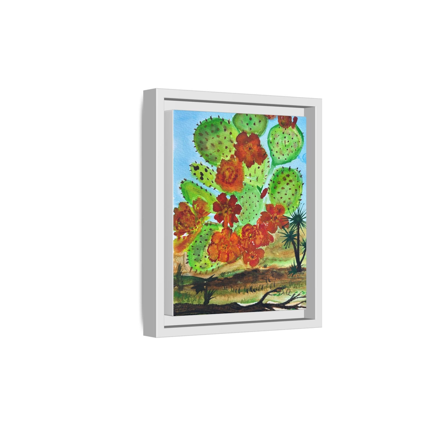Prickly Pear Cactus Framed Canvas Print — Vertical Botanical Wall Art