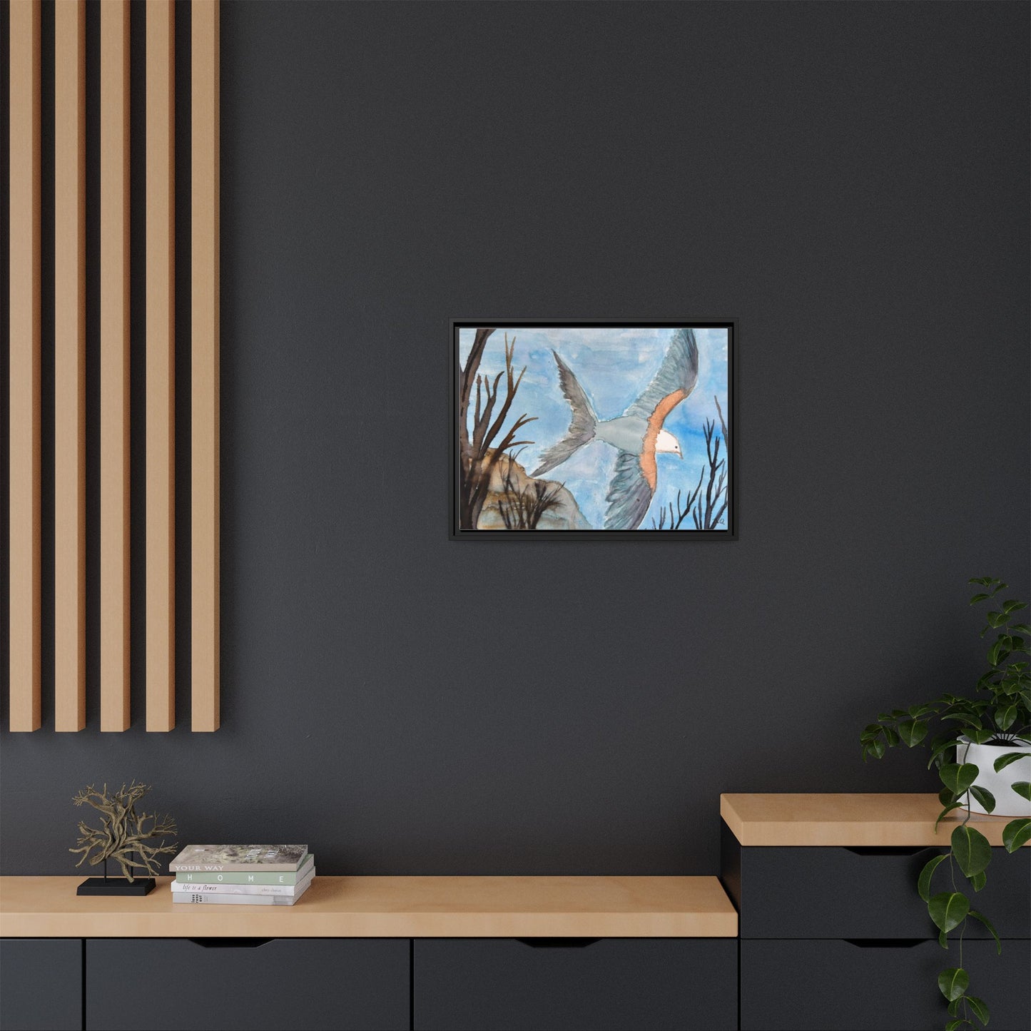 Framed Matte Canvas Wall Art — Soaring Seagull Coastal Print