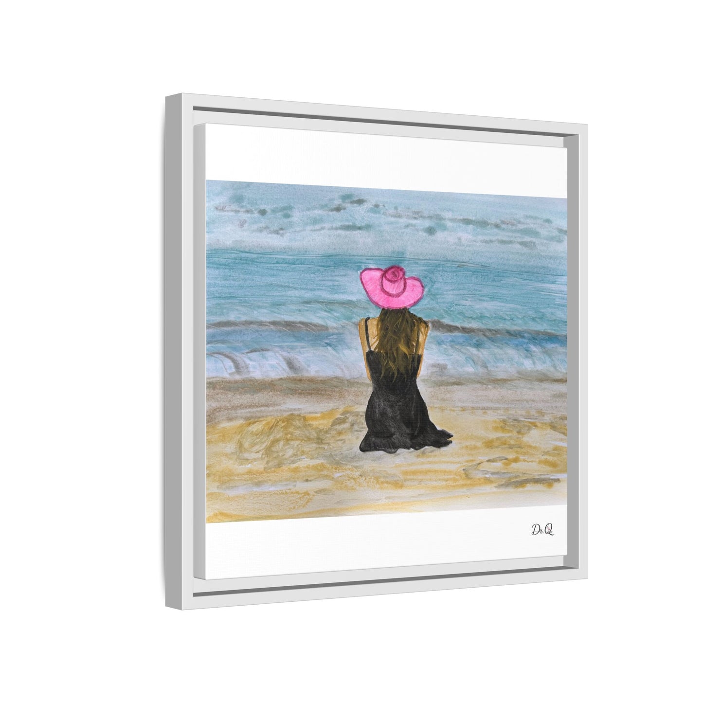 "For Shore" Beachside Lady Pink Floppy Hat - Seascape Wall Art