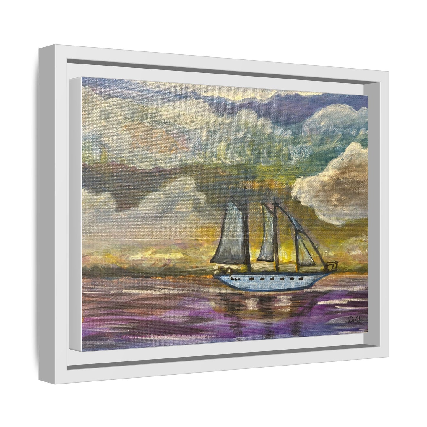 Framed Matte Canvas Sailboat Painting — Serene Seascape Wall Art