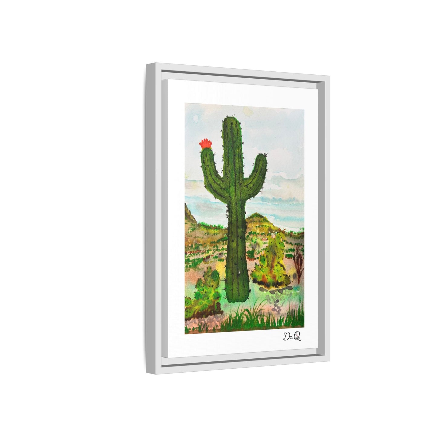 Framed Cactus Canvas Print — Desert Watercolor Wall Art