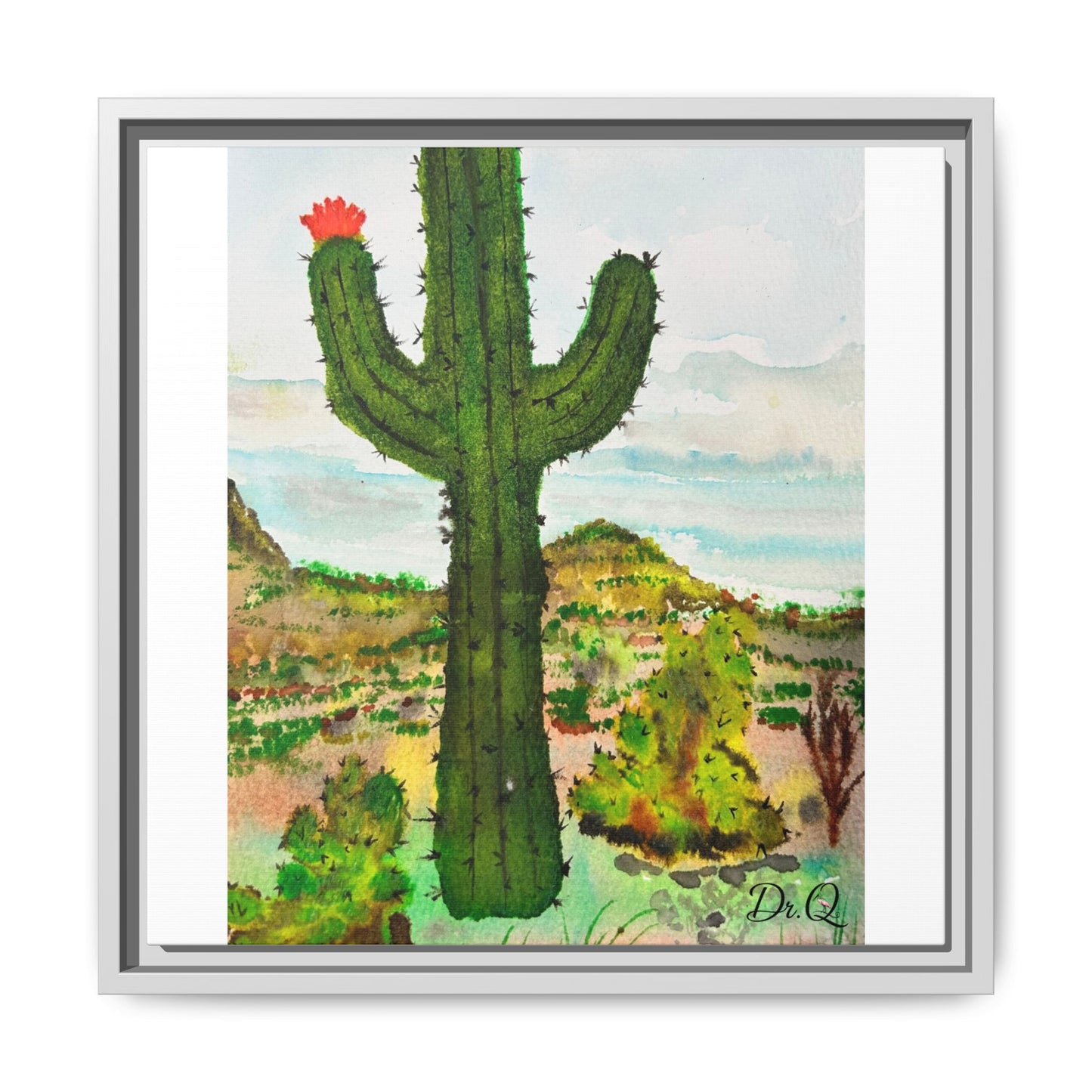 Framed Cactus Canvas Print — Desert Watercolor Wall Art