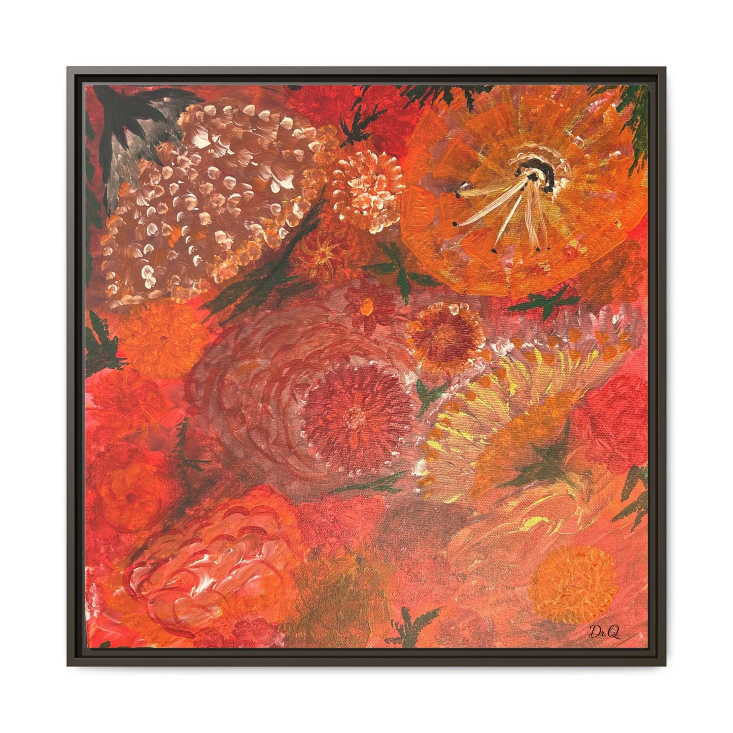 "Floral Burst" Abstract Red Floral Matte Canvas Framed Wall Art